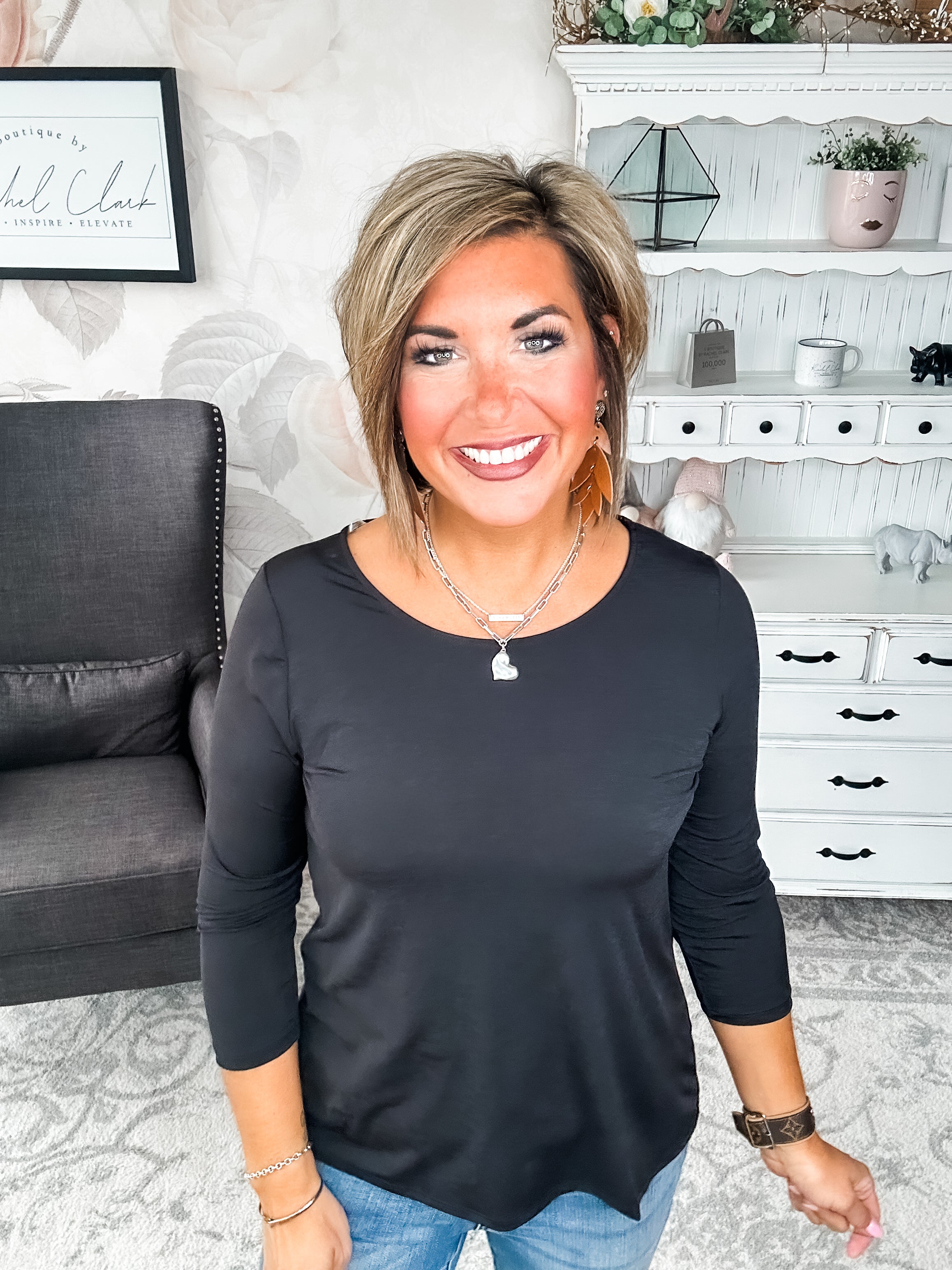 Find The Answer Round Neck Top - Black