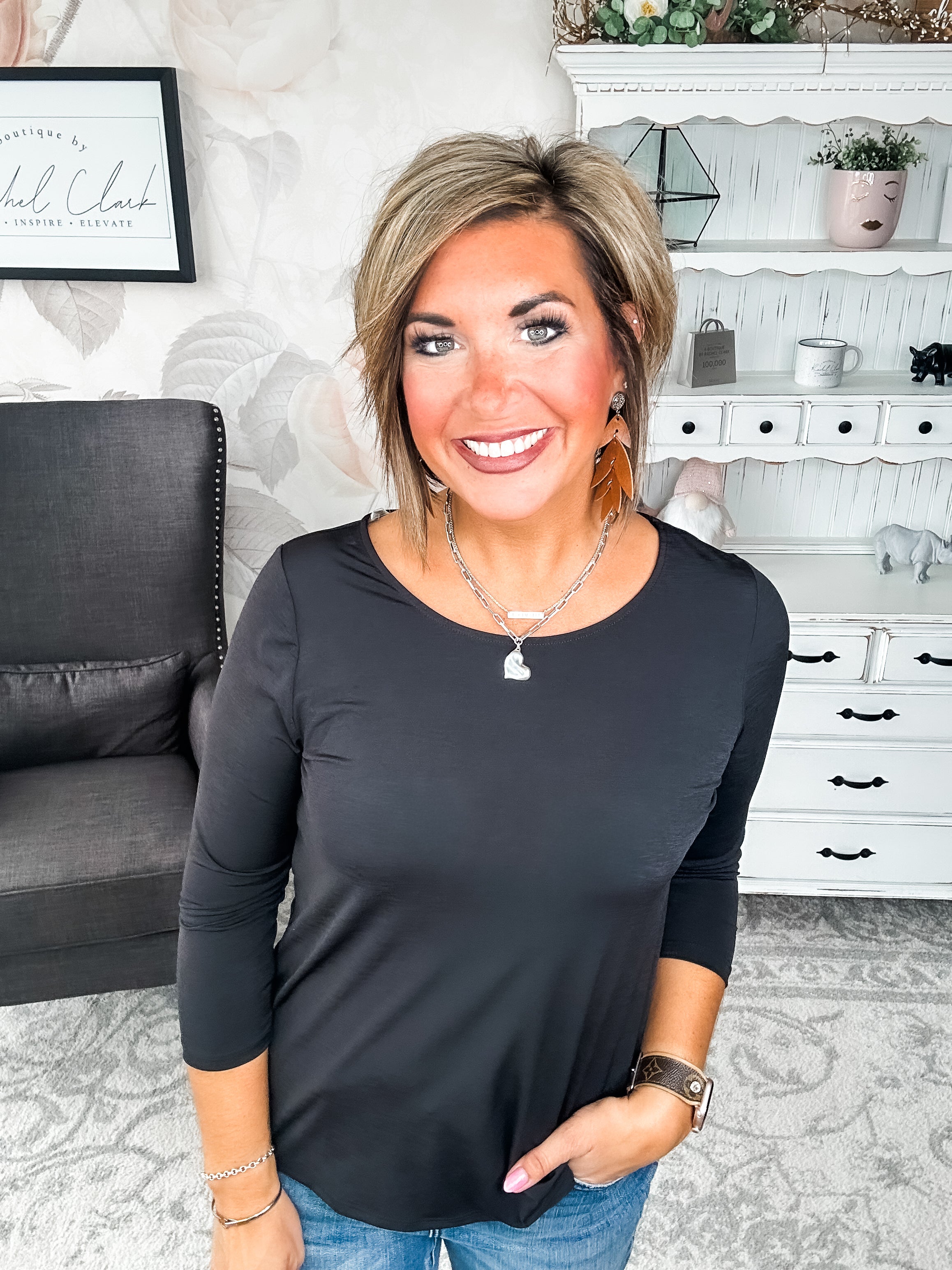 Find The Answer Round Neck Top - Black