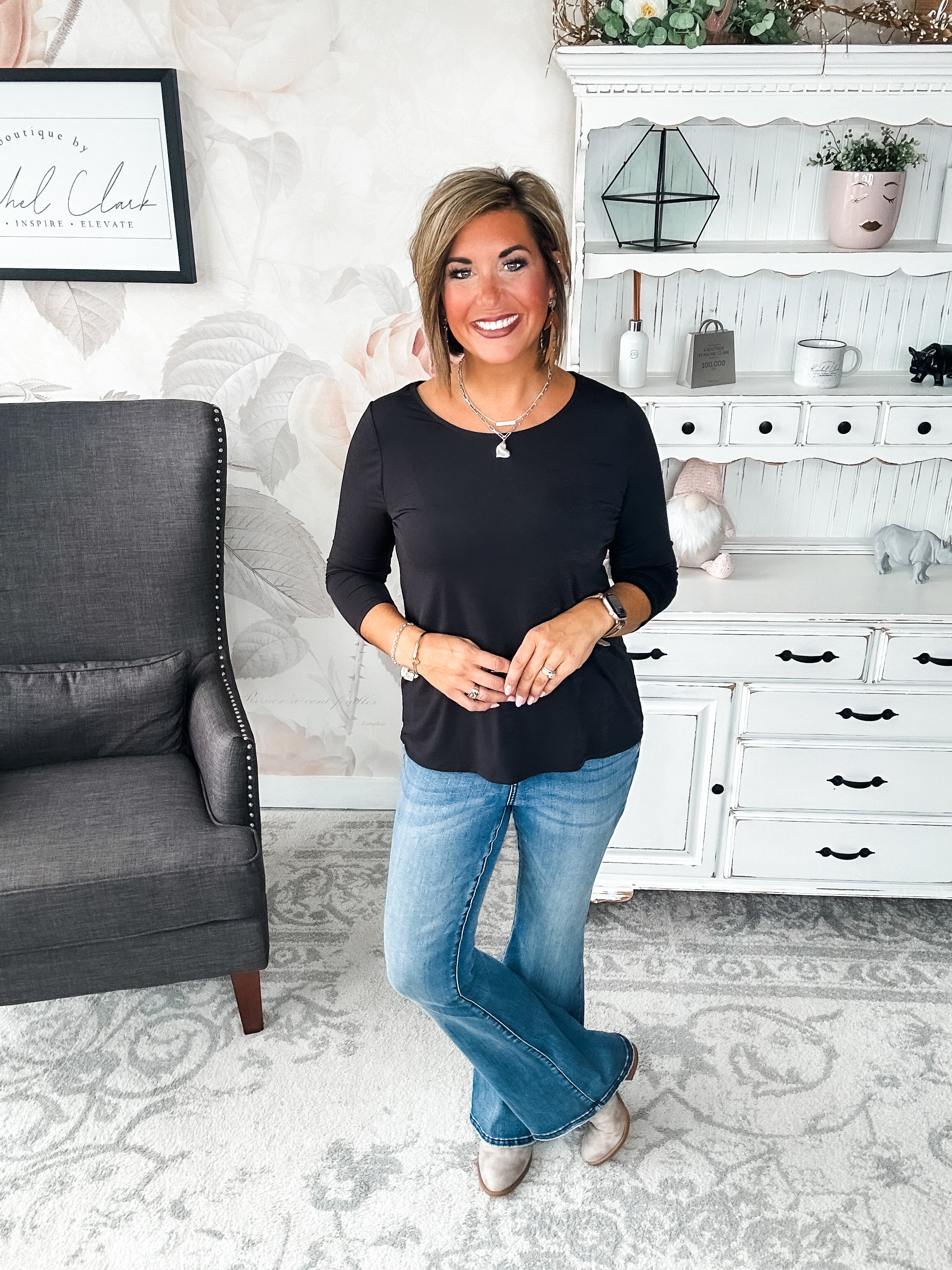 Find The Answer Round Neck Top - Black