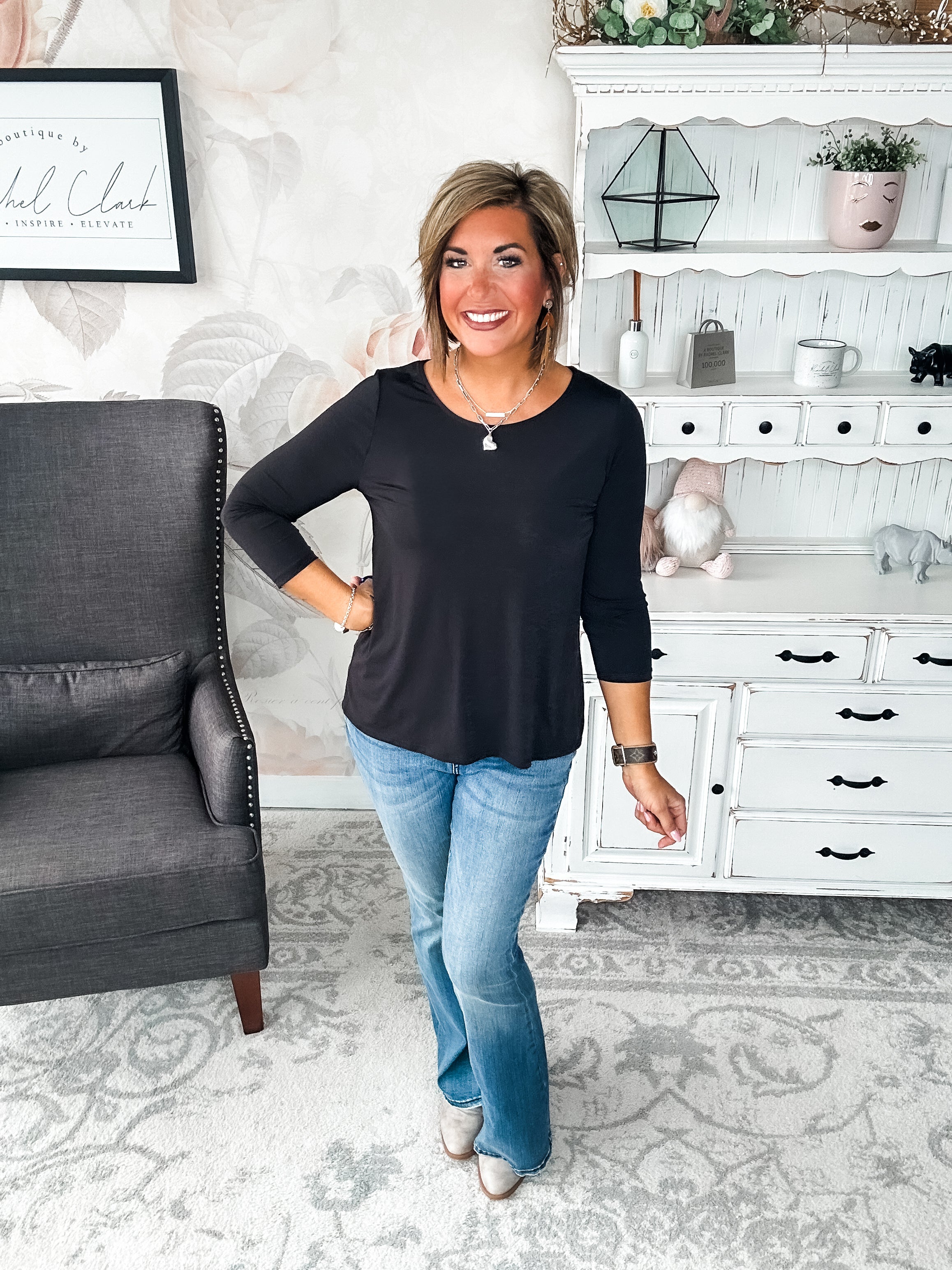 Find The Answer Round Neck Top - Black