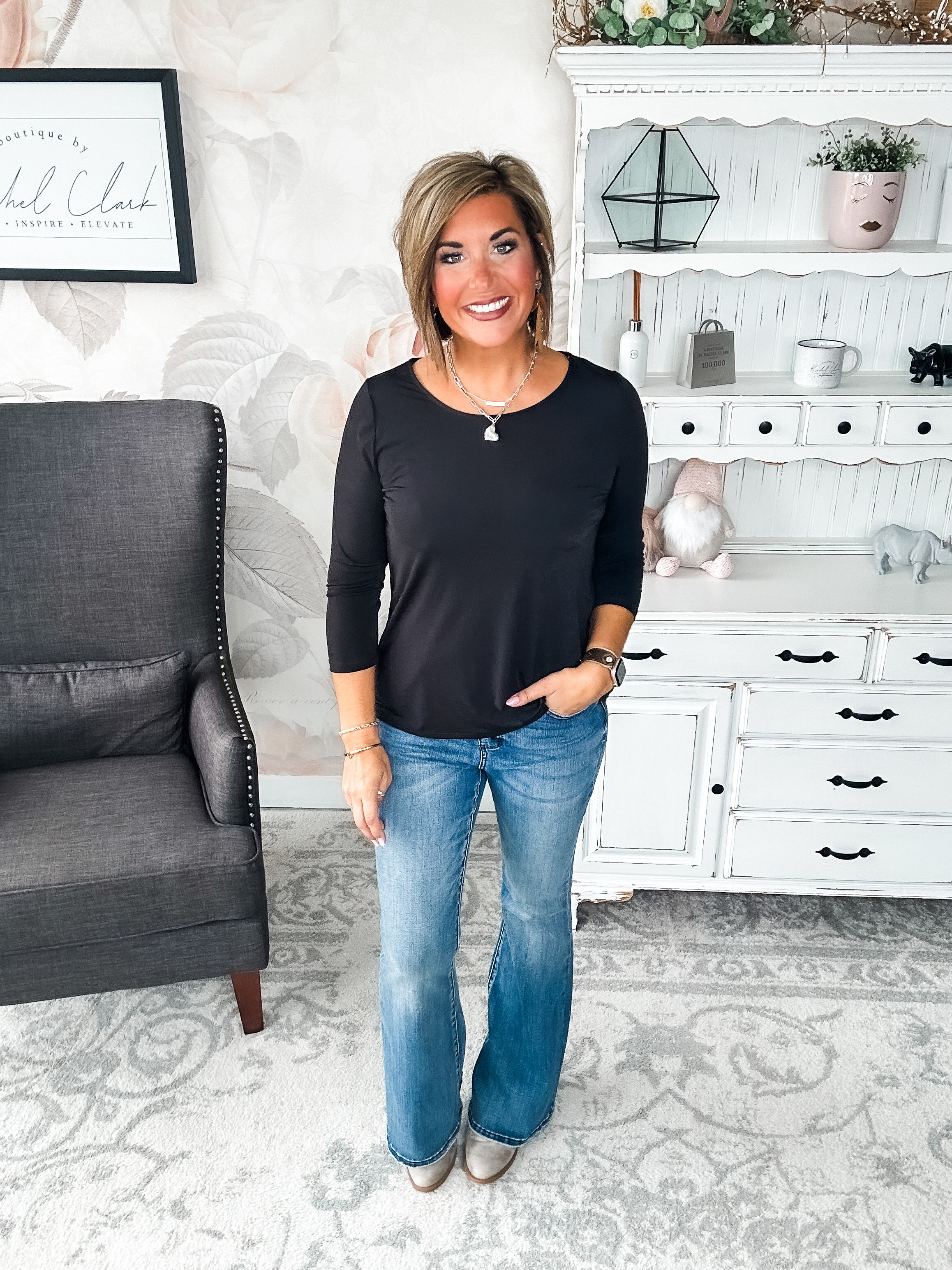 Find The Answer Round Neck Top - Black