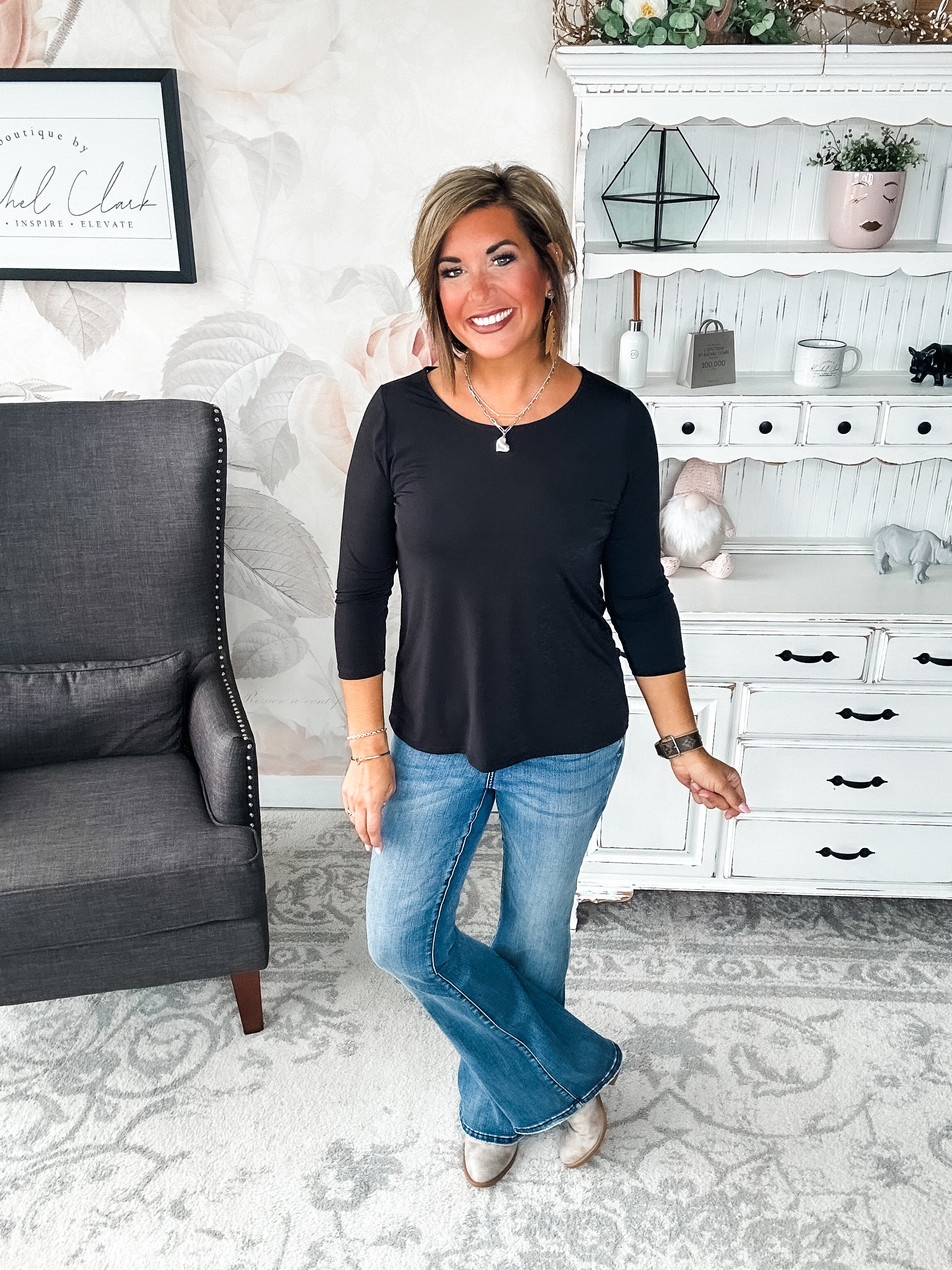 Find The Answer Round Neck Top - Black