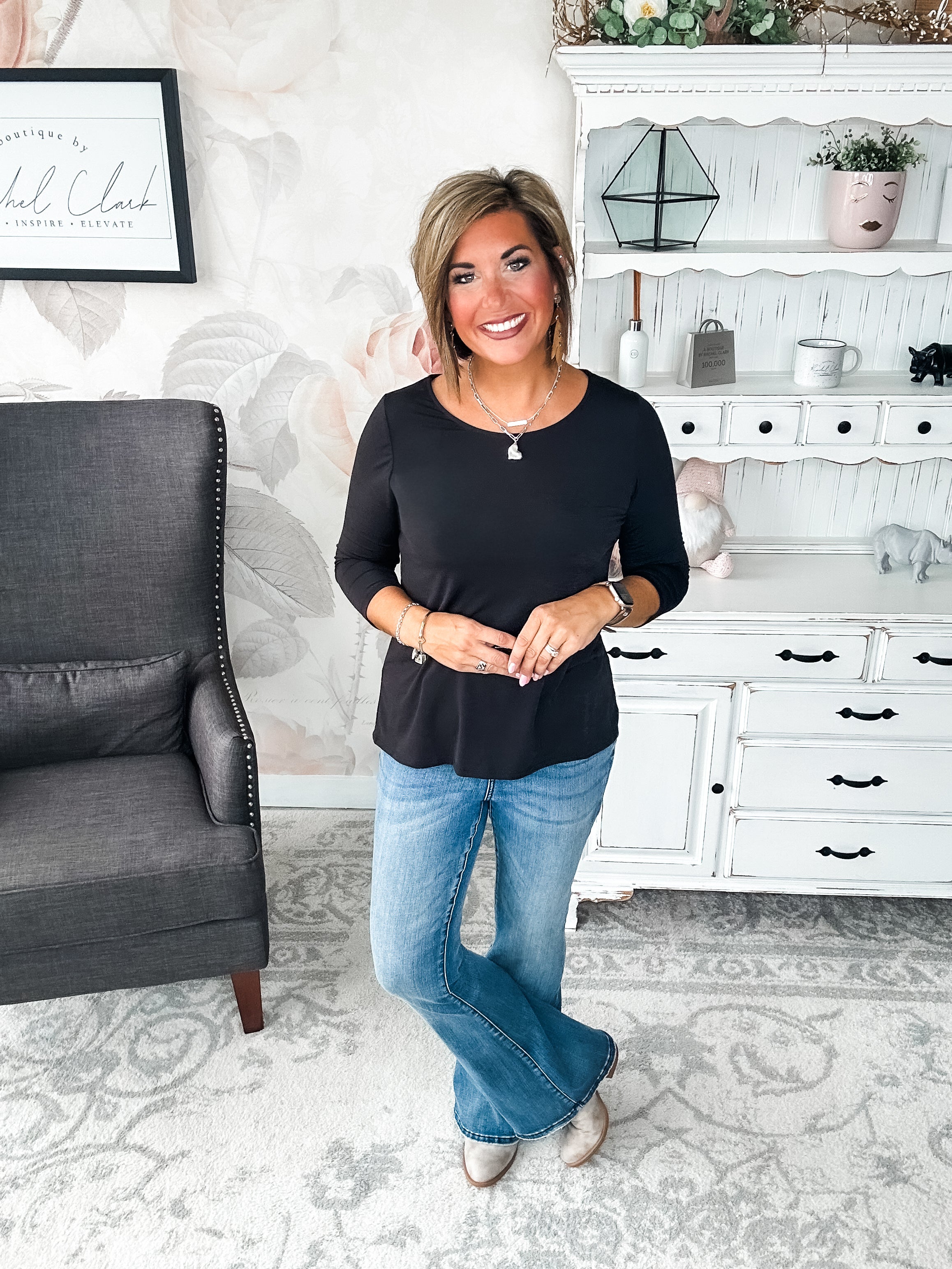 Find The Answer Round Neck Top - Black