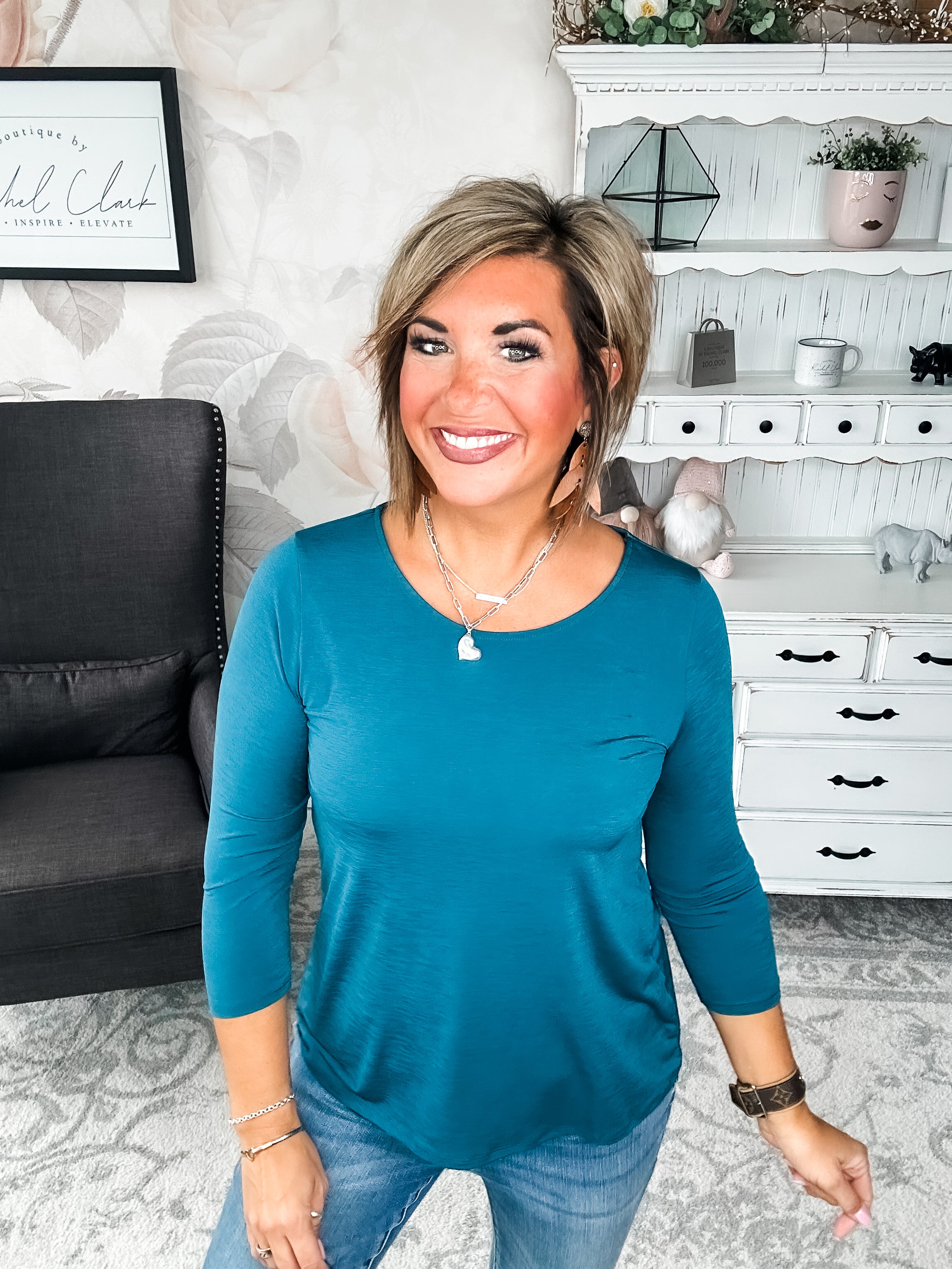 Find The Answer Round Neck Top - Dark Teal