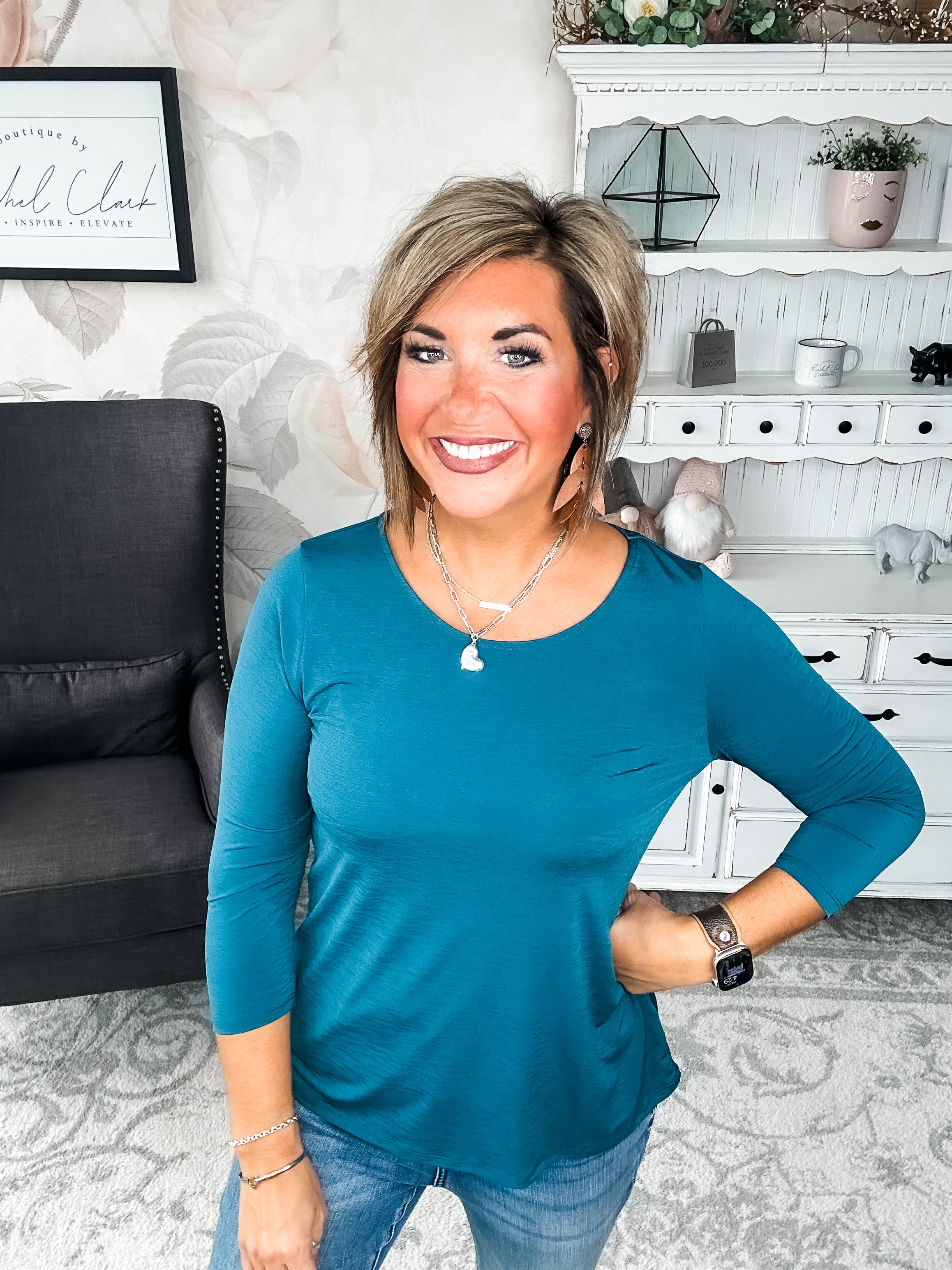 Find The Answer Round Neck Top - Dark Teal