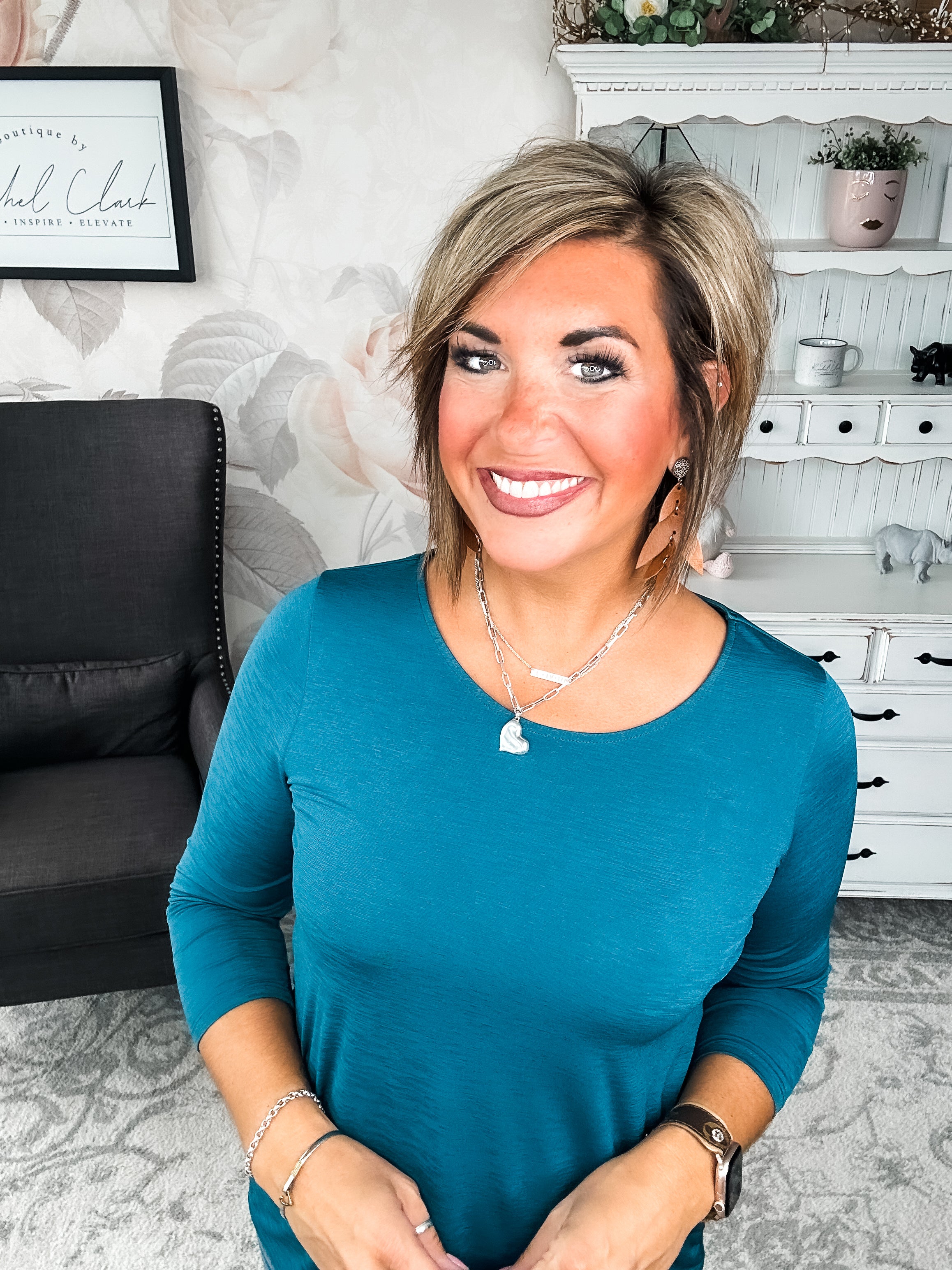 Find The Answer Round Neck Top - Dark Teal