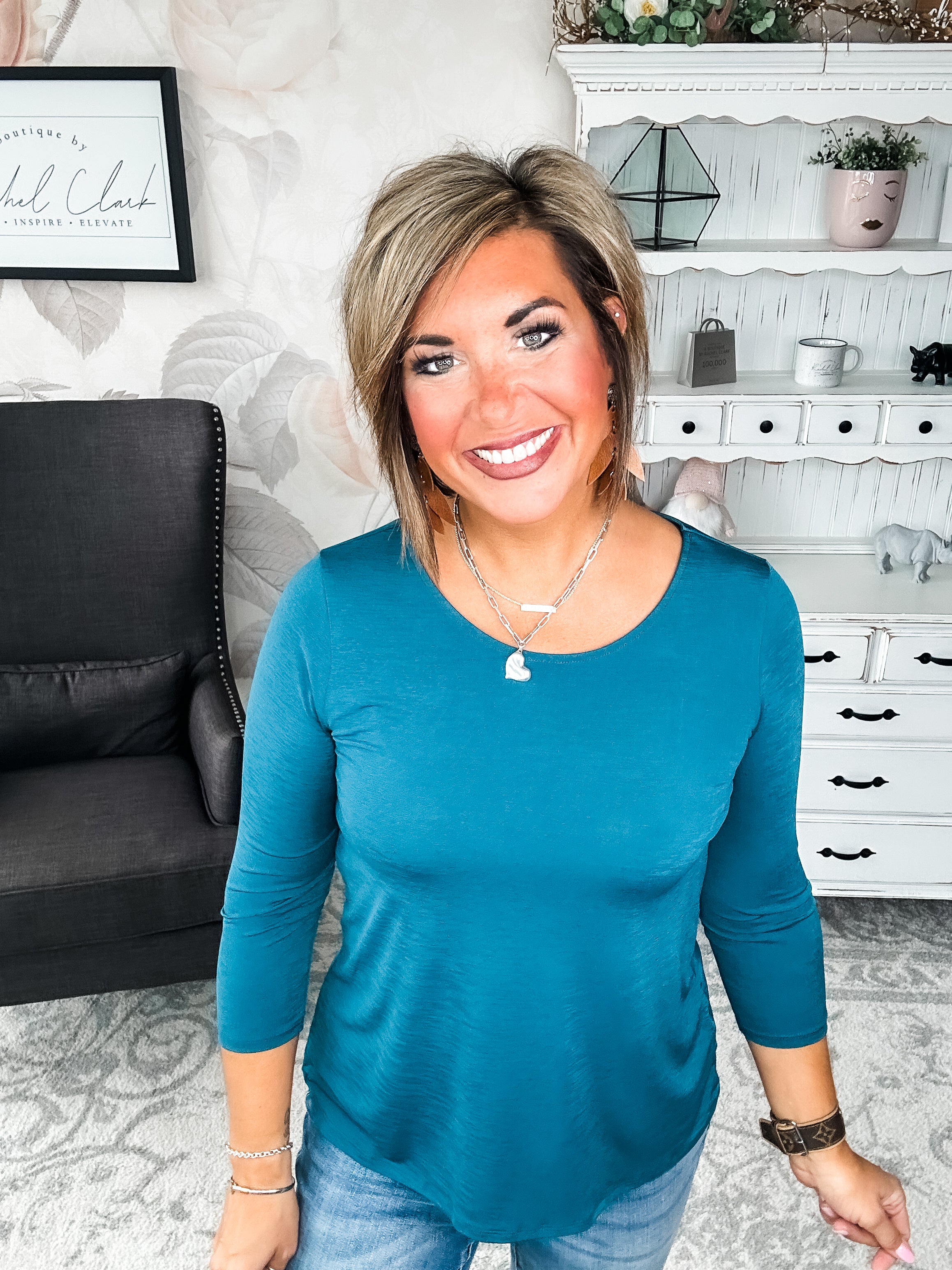 Find The Answer Round Neck Top - Dark Teal