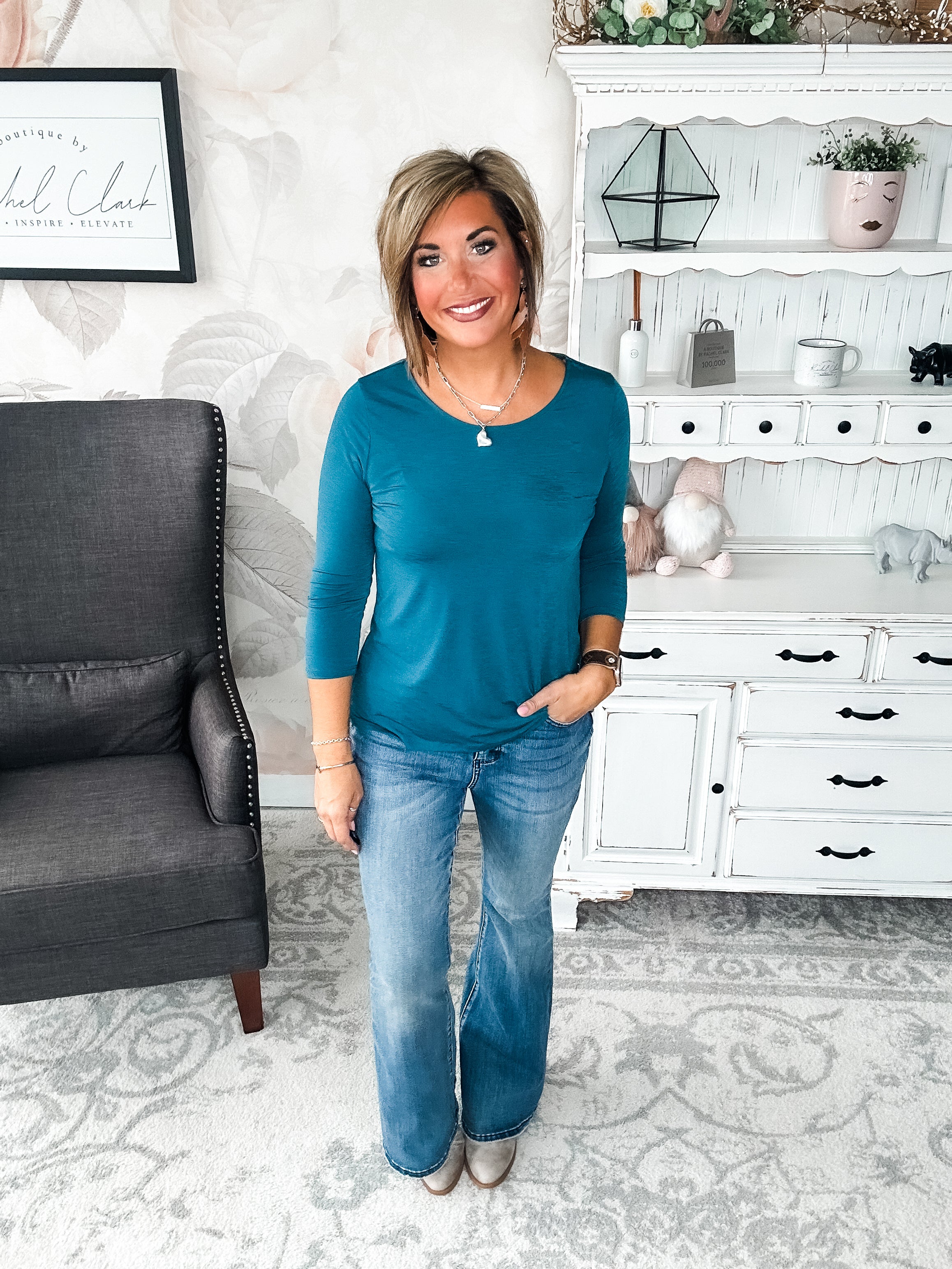 Find The Answer Round Neck Top - Dark Teal