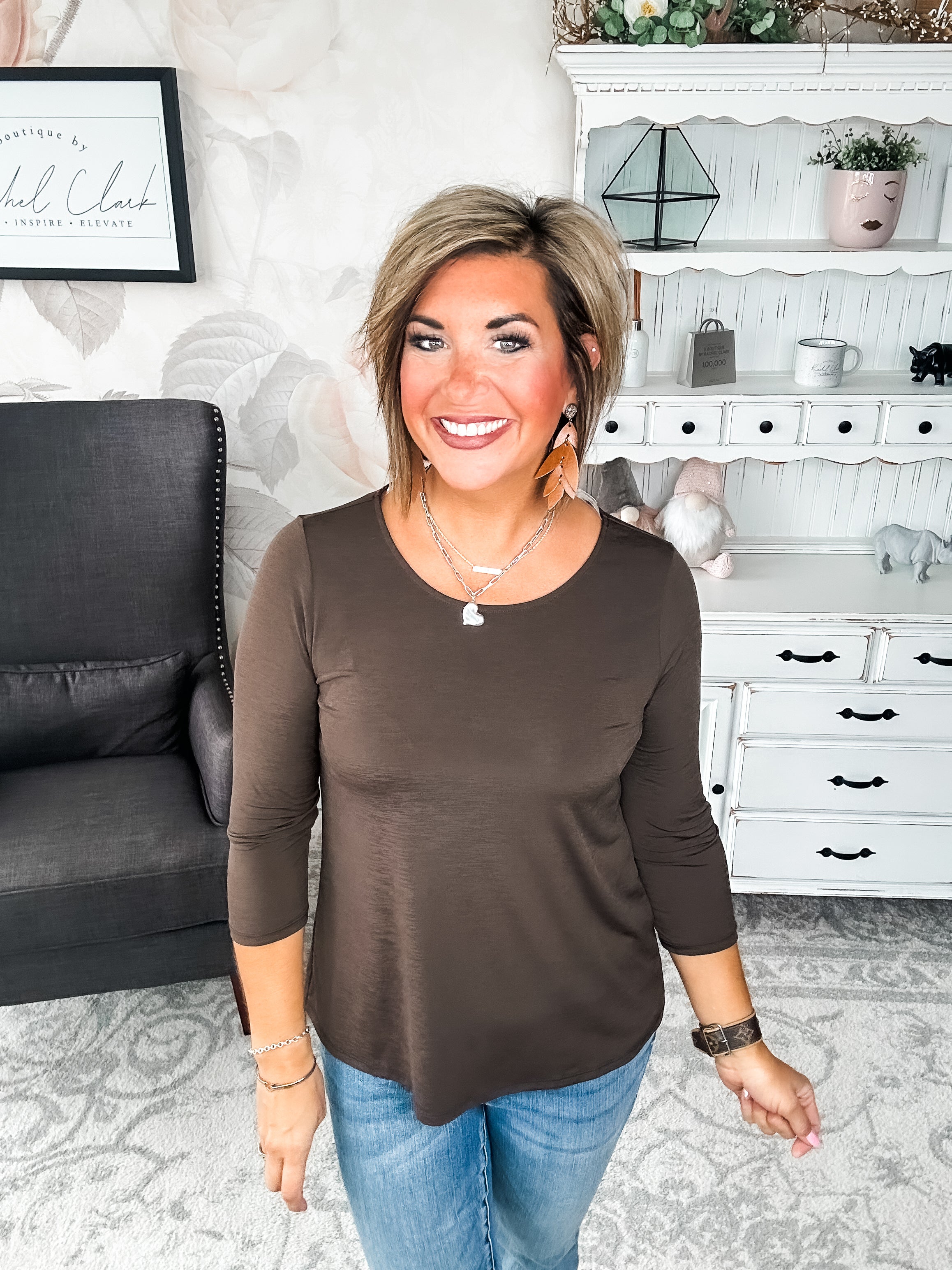 Find The Answer Round Neck Top - Chocolate