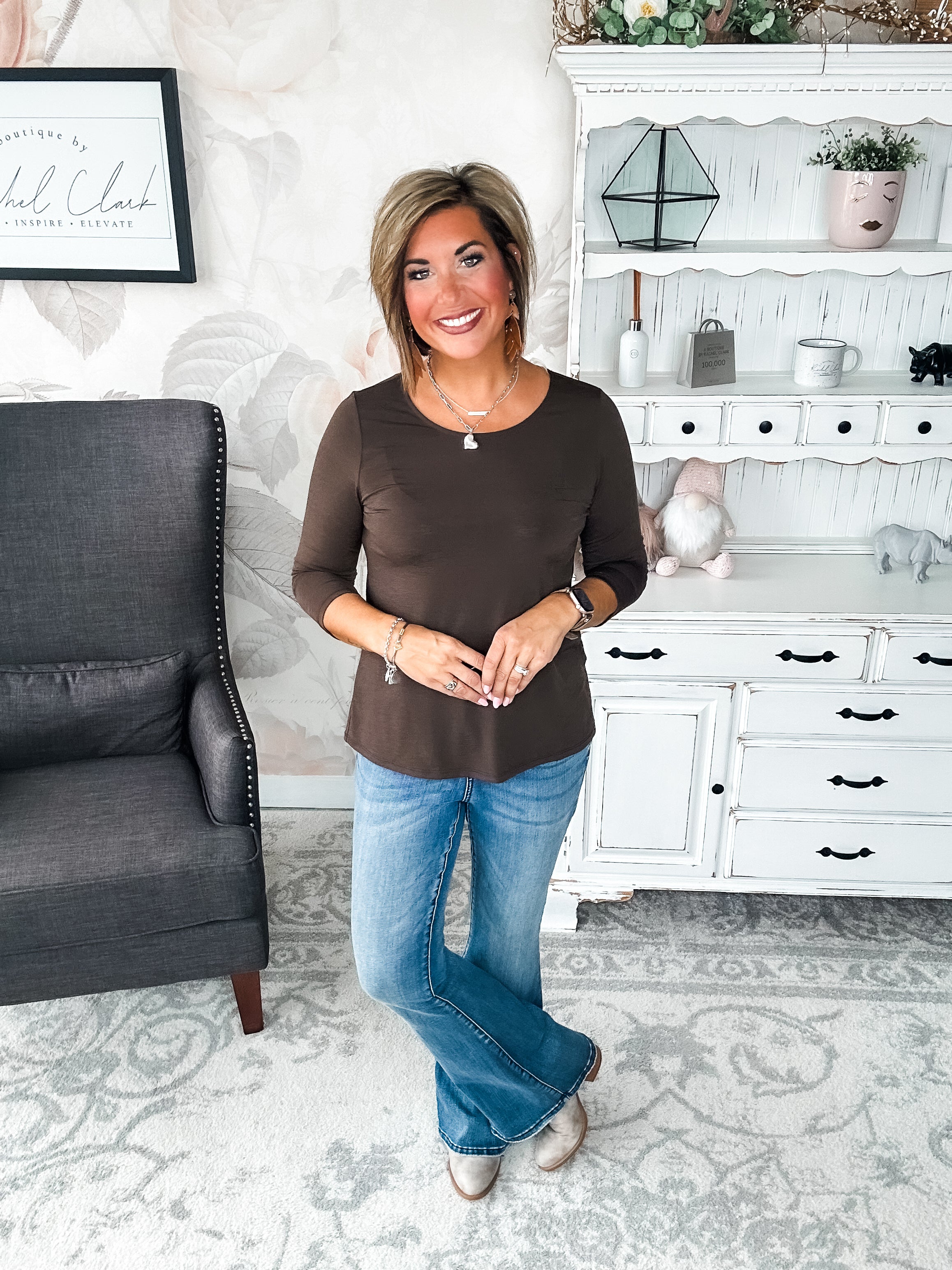 Find The Answer Round Neck Top - Chocolate