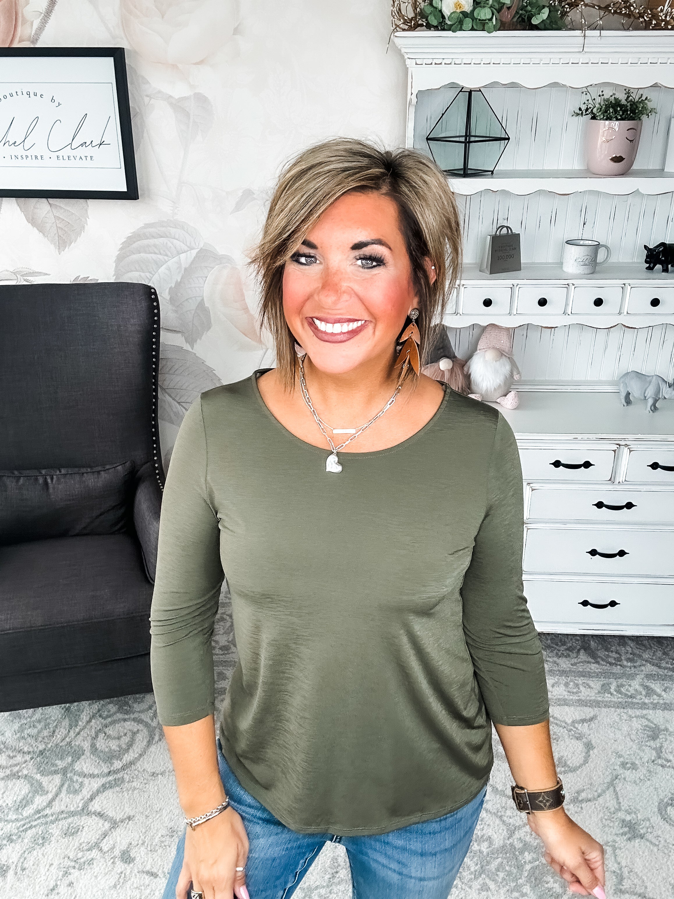 Find The Answer Round Neck Top - Olive