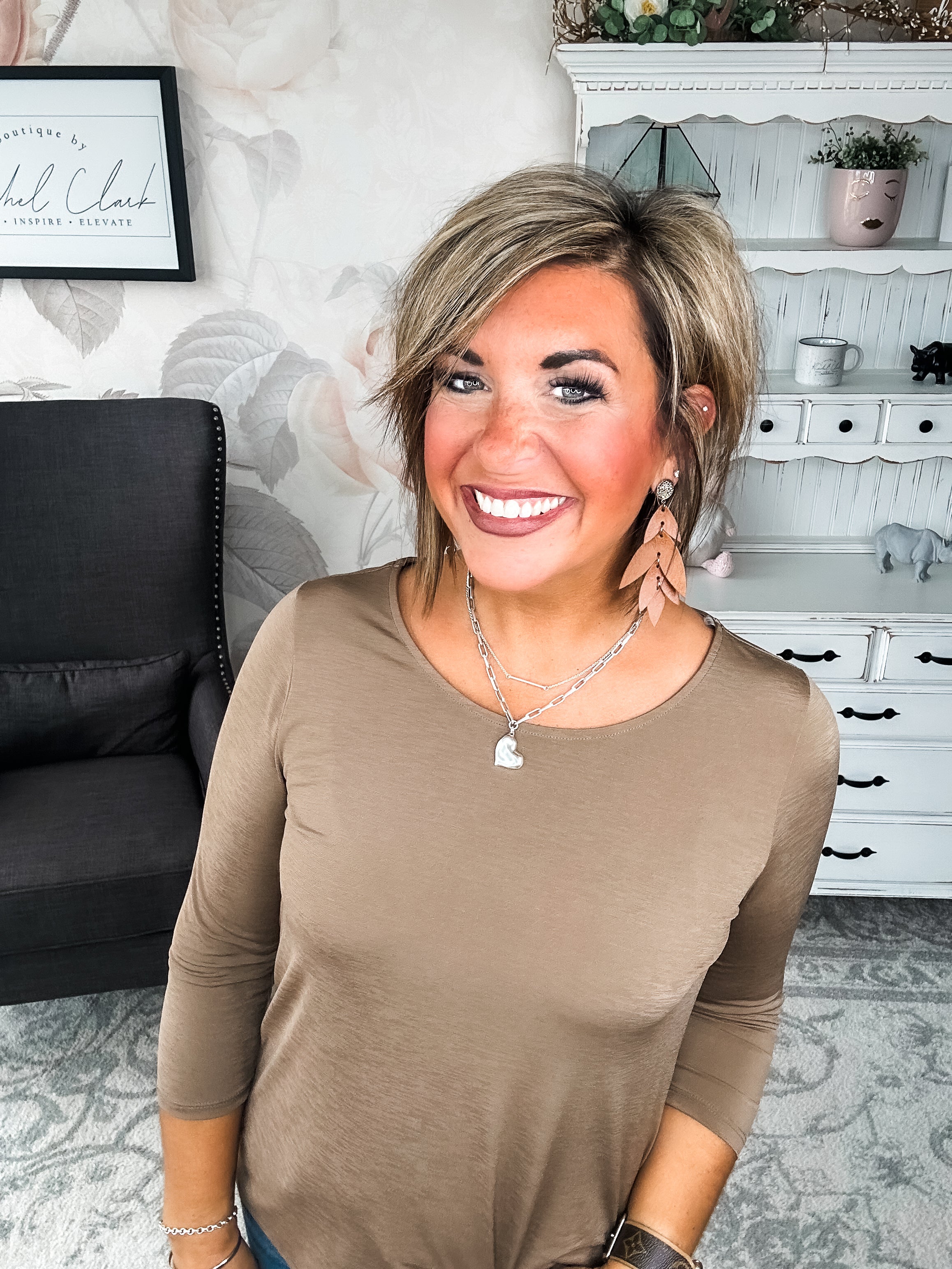 Find The Answer Round Neck Top - Mocha