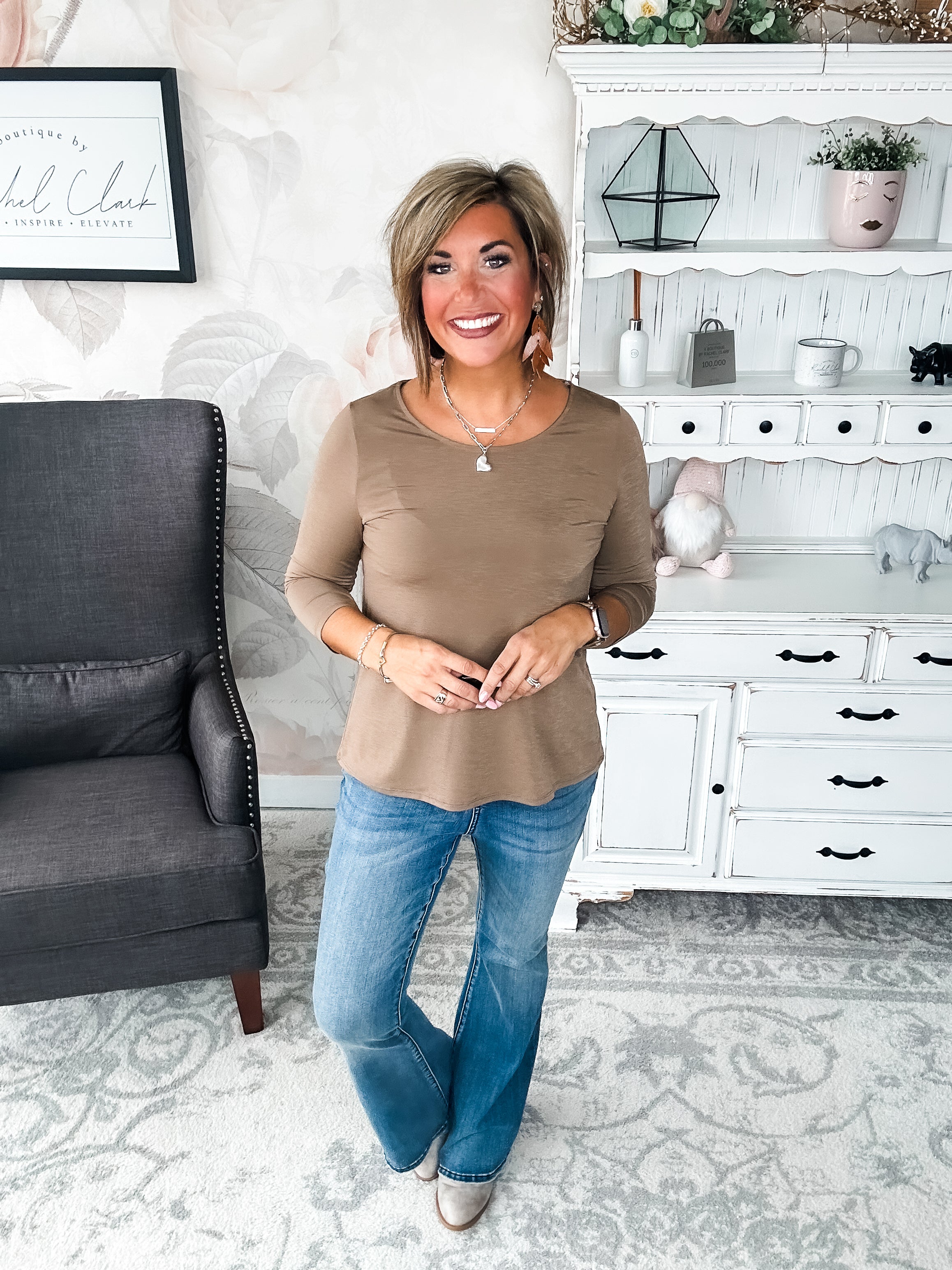 Find The Answer Round Neck Top - Mocha