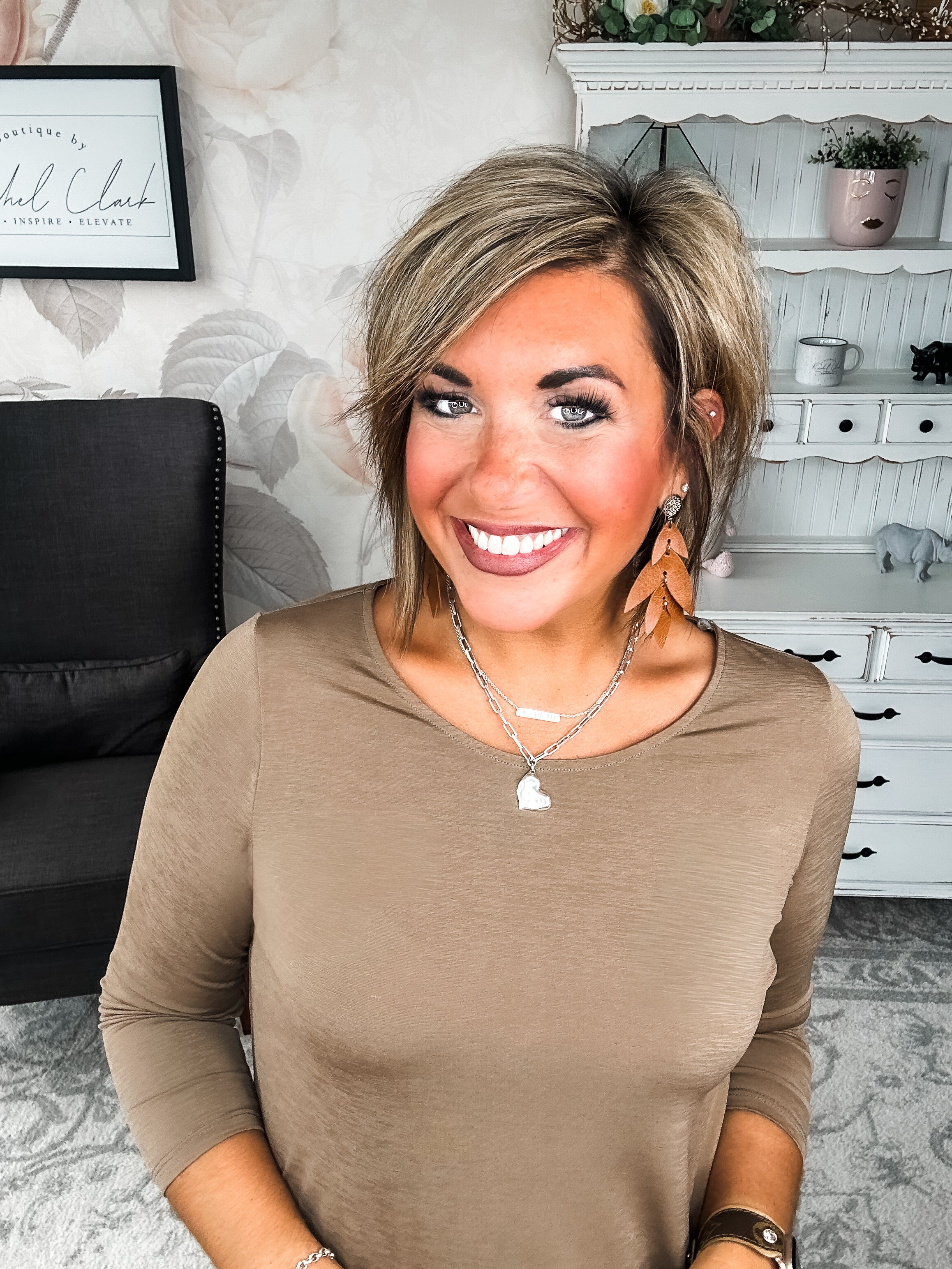 Find The Answer Round Neck Top - Mocha