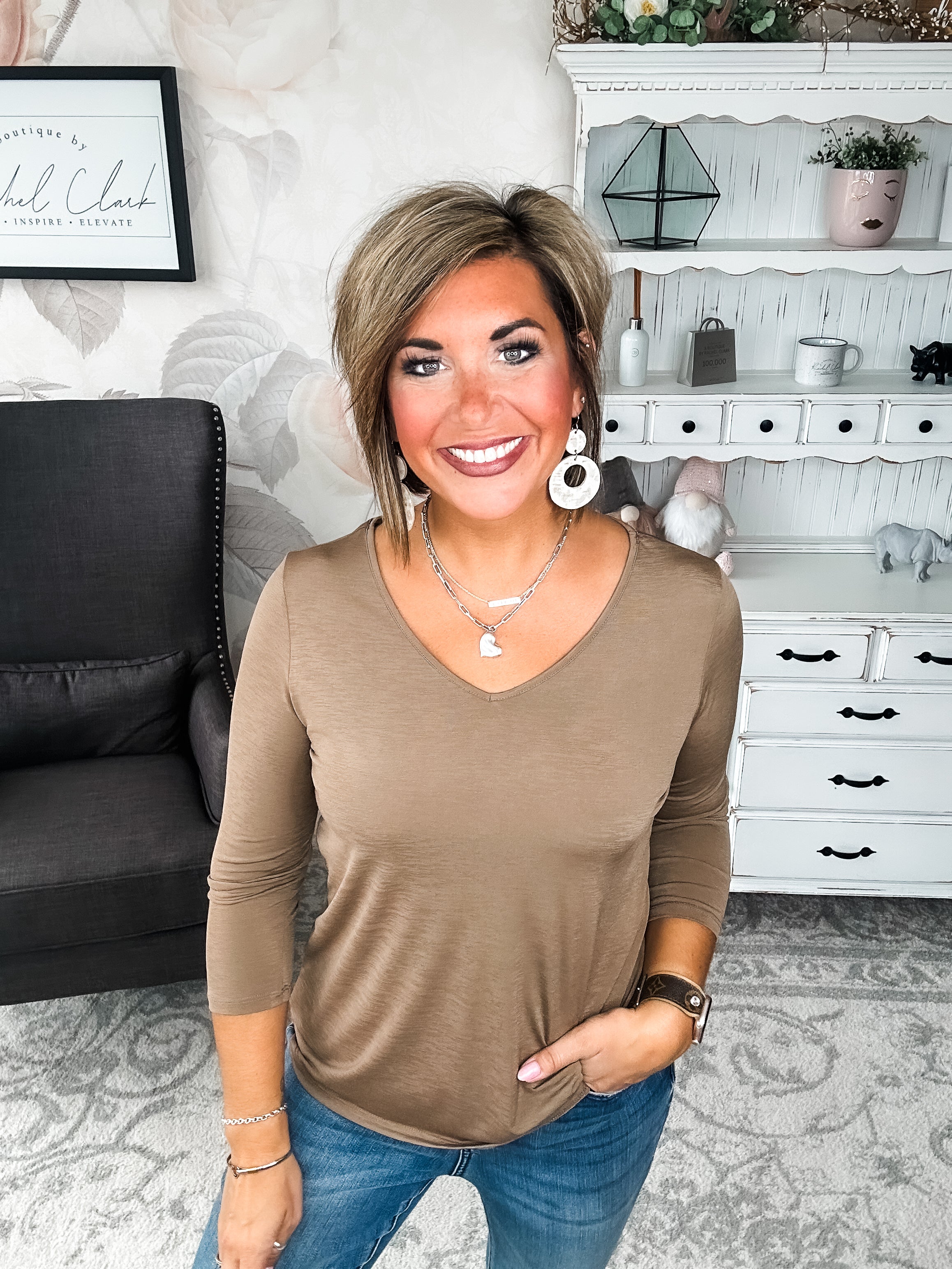 Find The Answer V-neck Top - Mocha