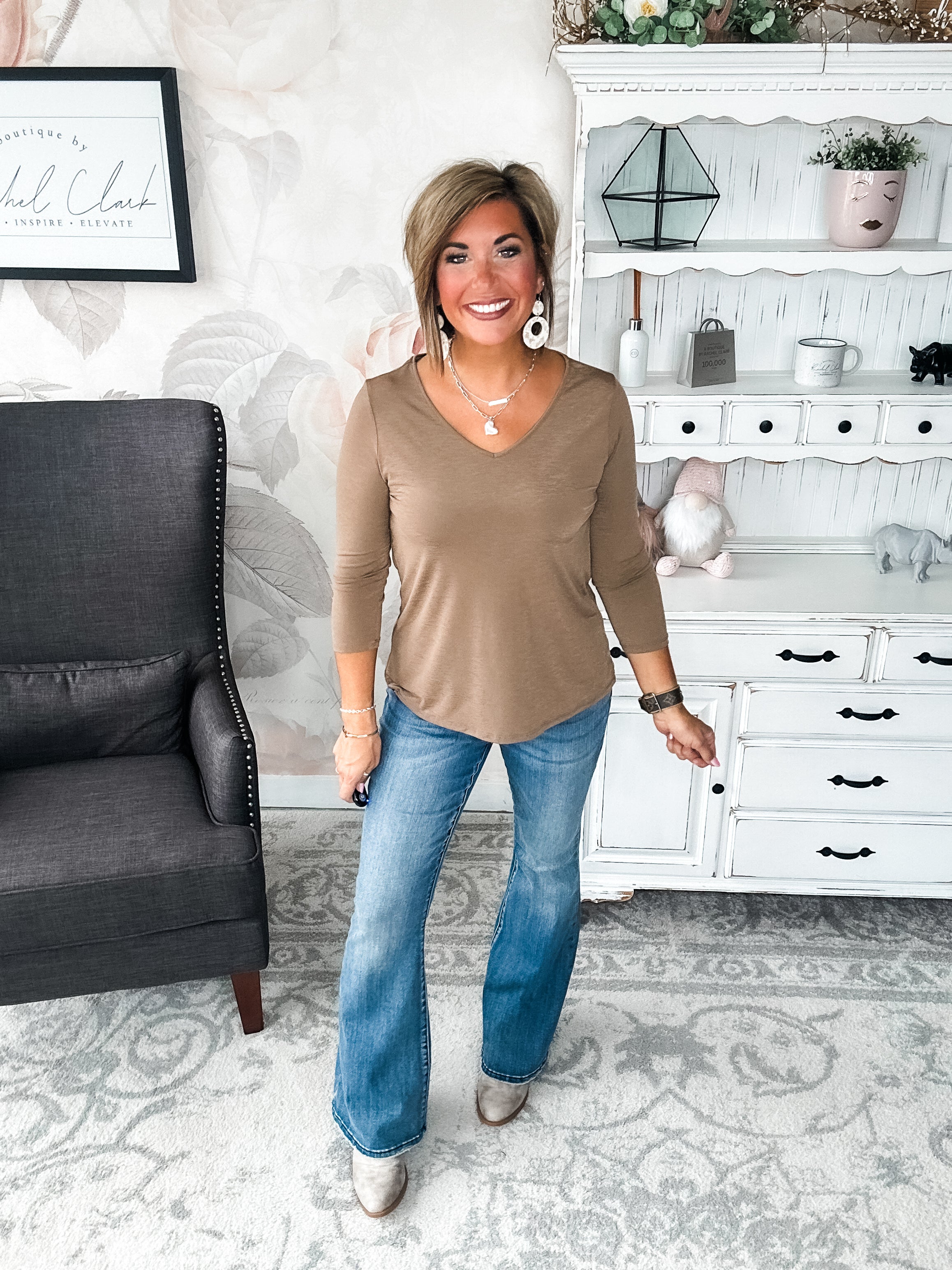 Find The Answer V-neck Top - Mocha