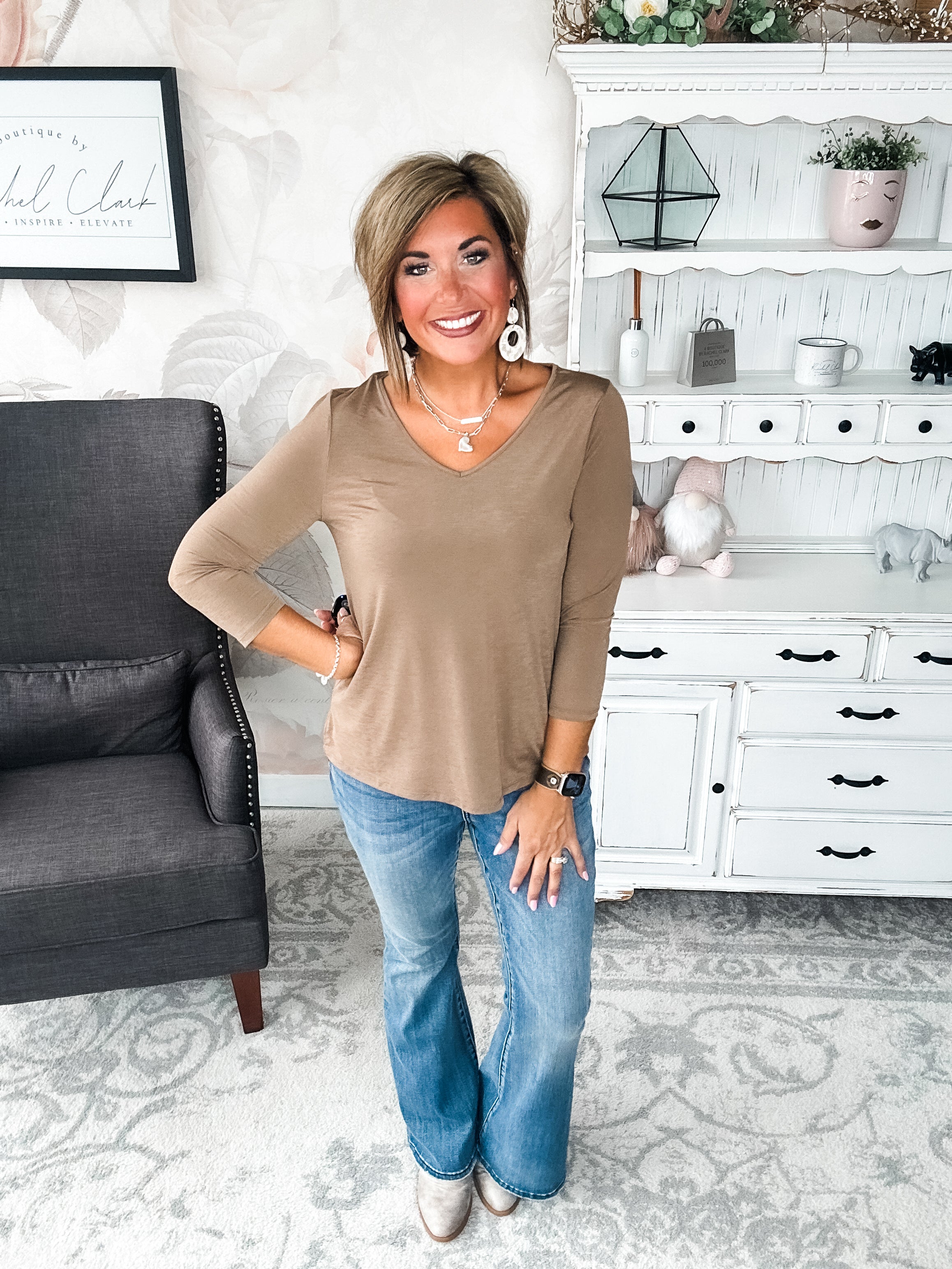 Find The Answer V-neck Top - Mocha