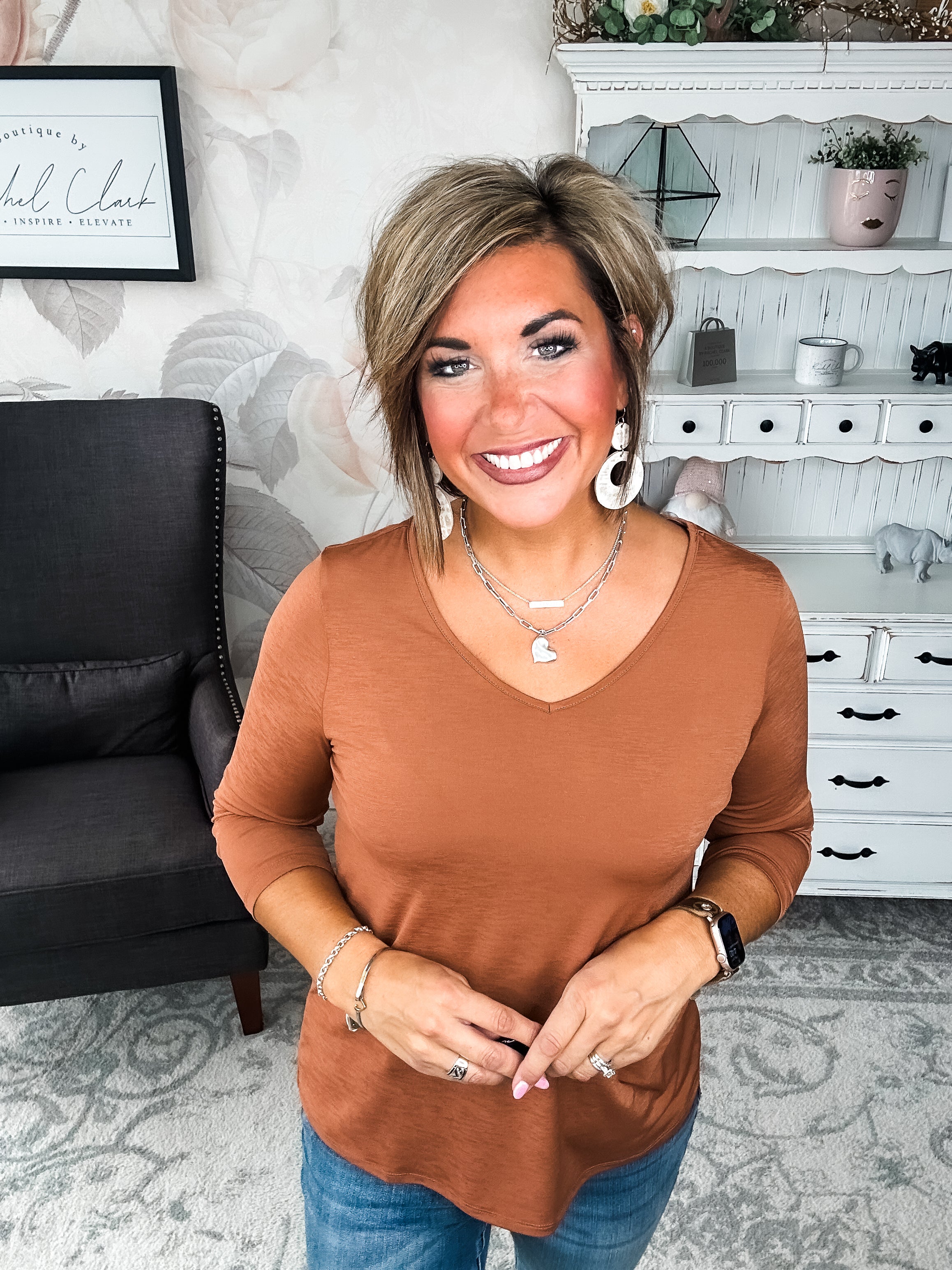 Find The Answer V-neck Top - Rust