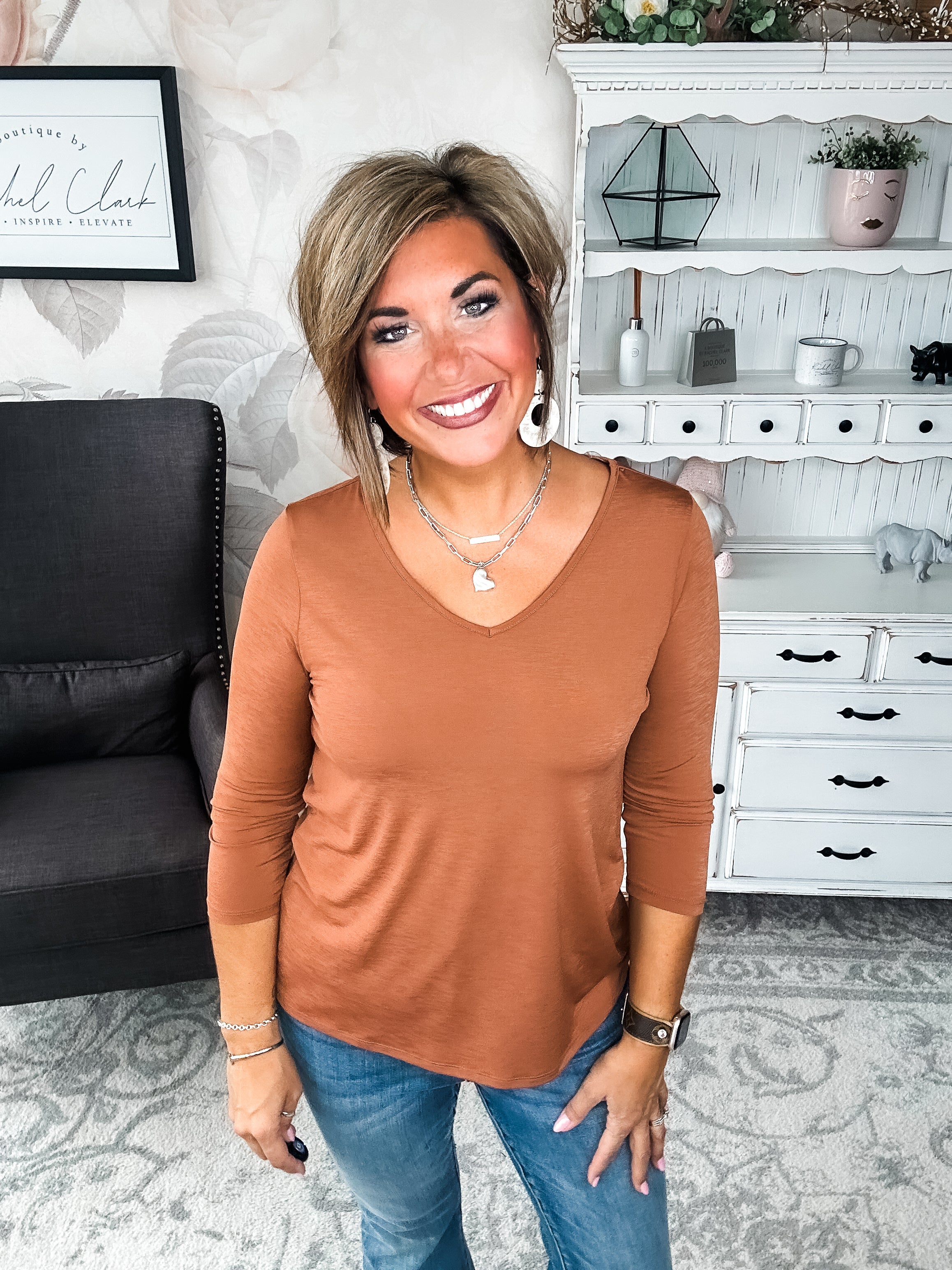 Find The Answer V-neck Top - Rust