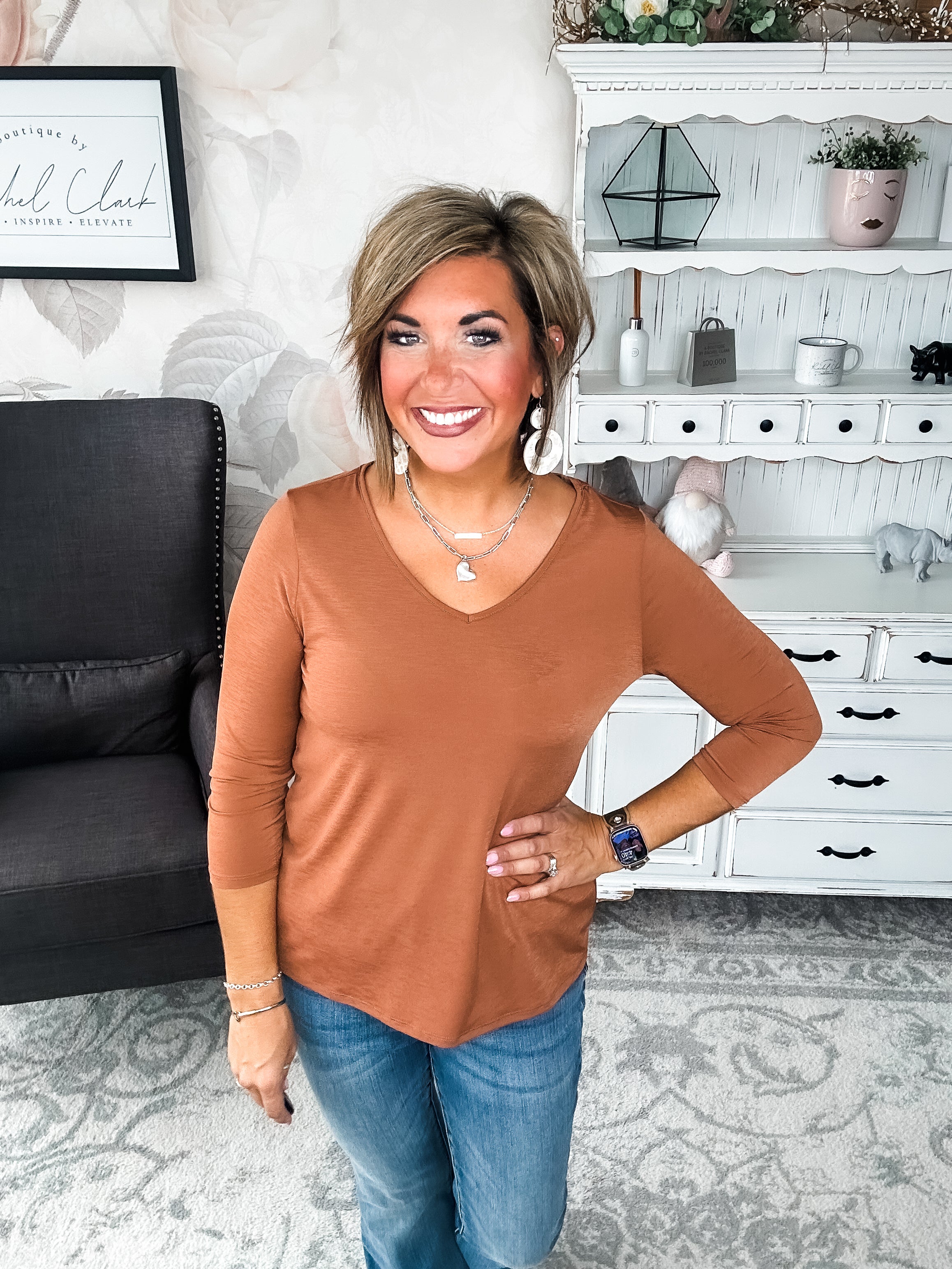 Find The Answer V-neck Top - Rust