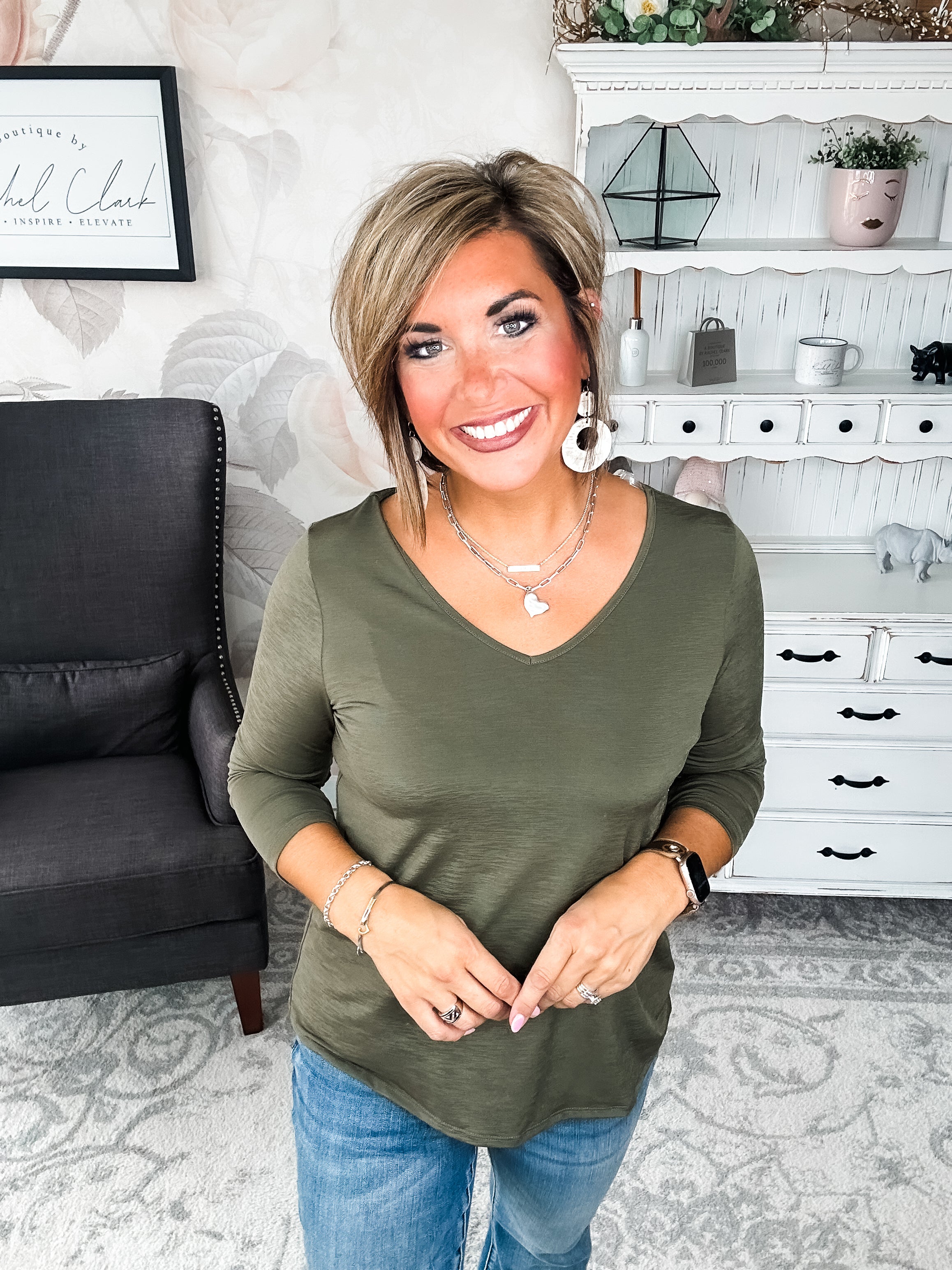 Find The Answer V-neck Top - Olive