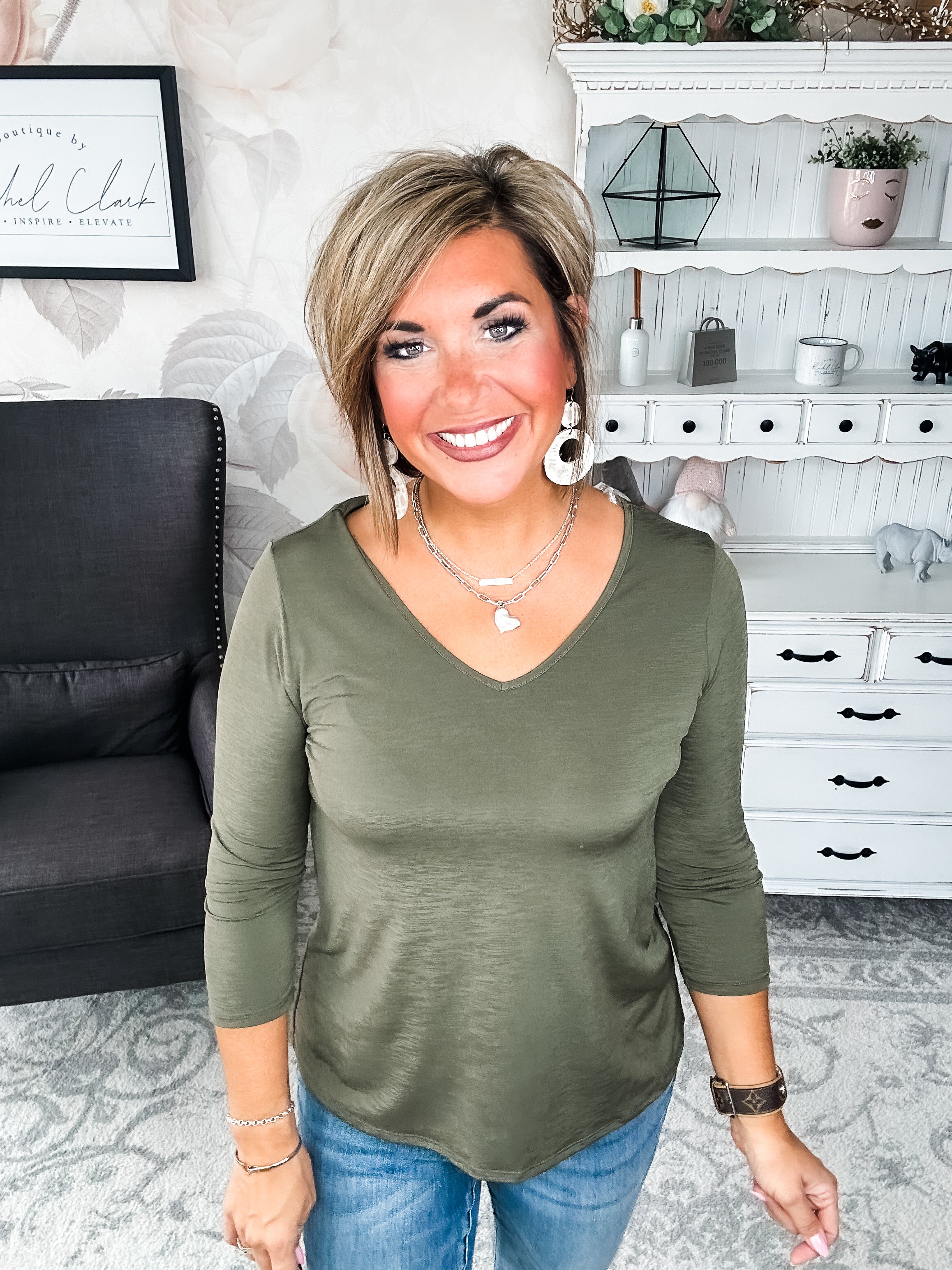 Find The Answer V-neck Top - Olive