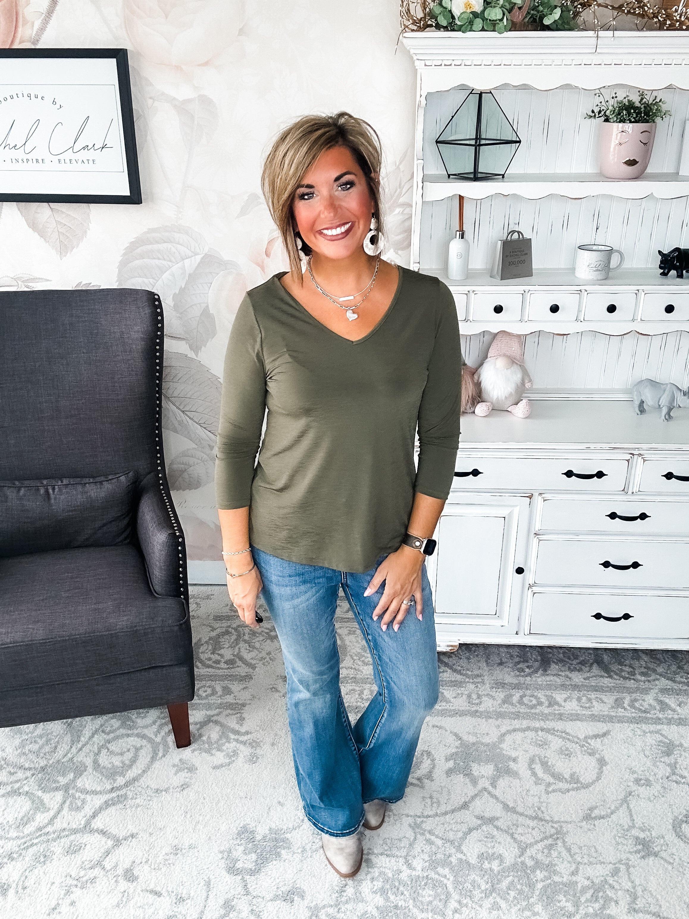 Find The Answer V-neck Top - Olive