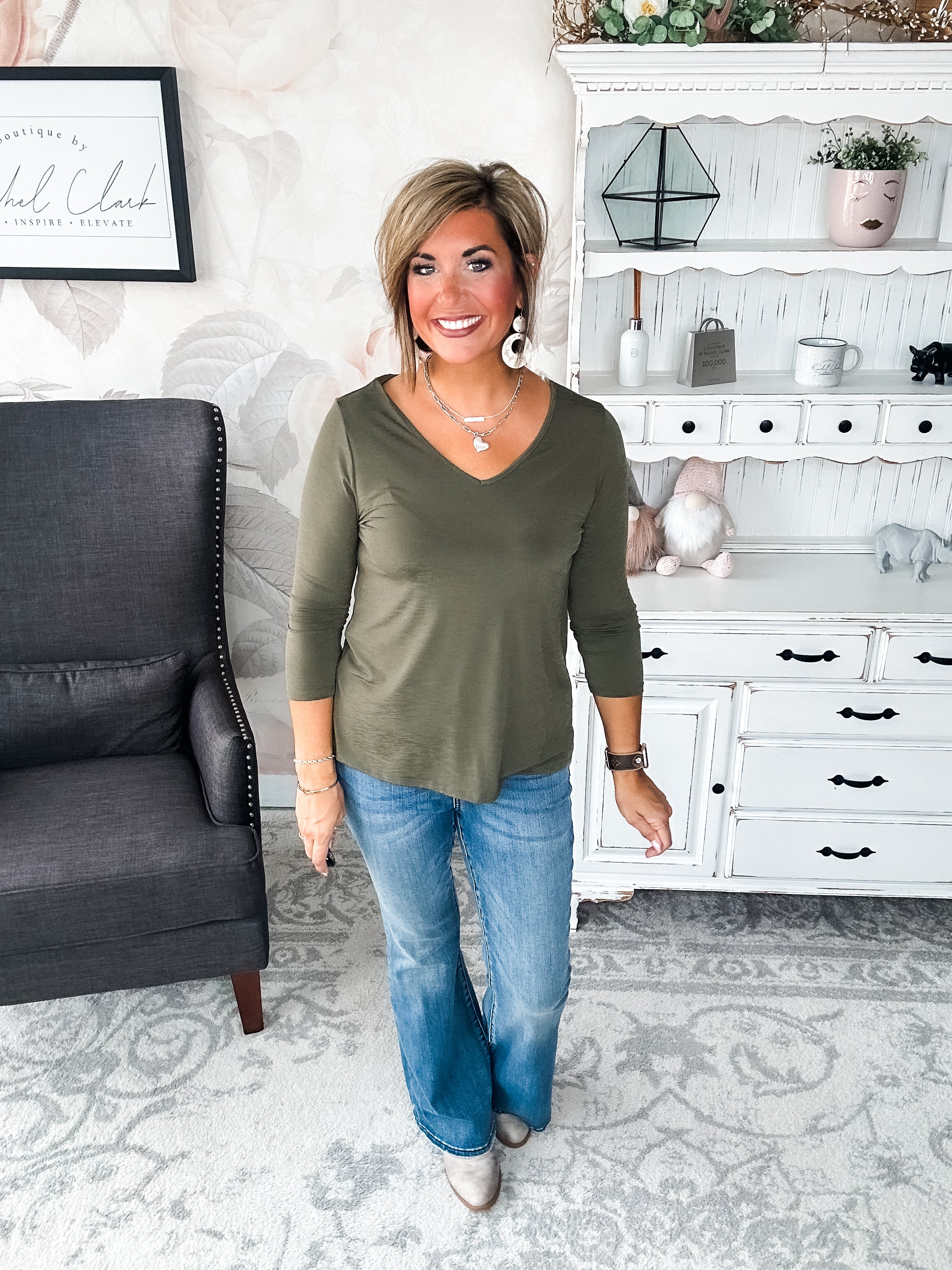 Find The Answer V-neck Top - Olive