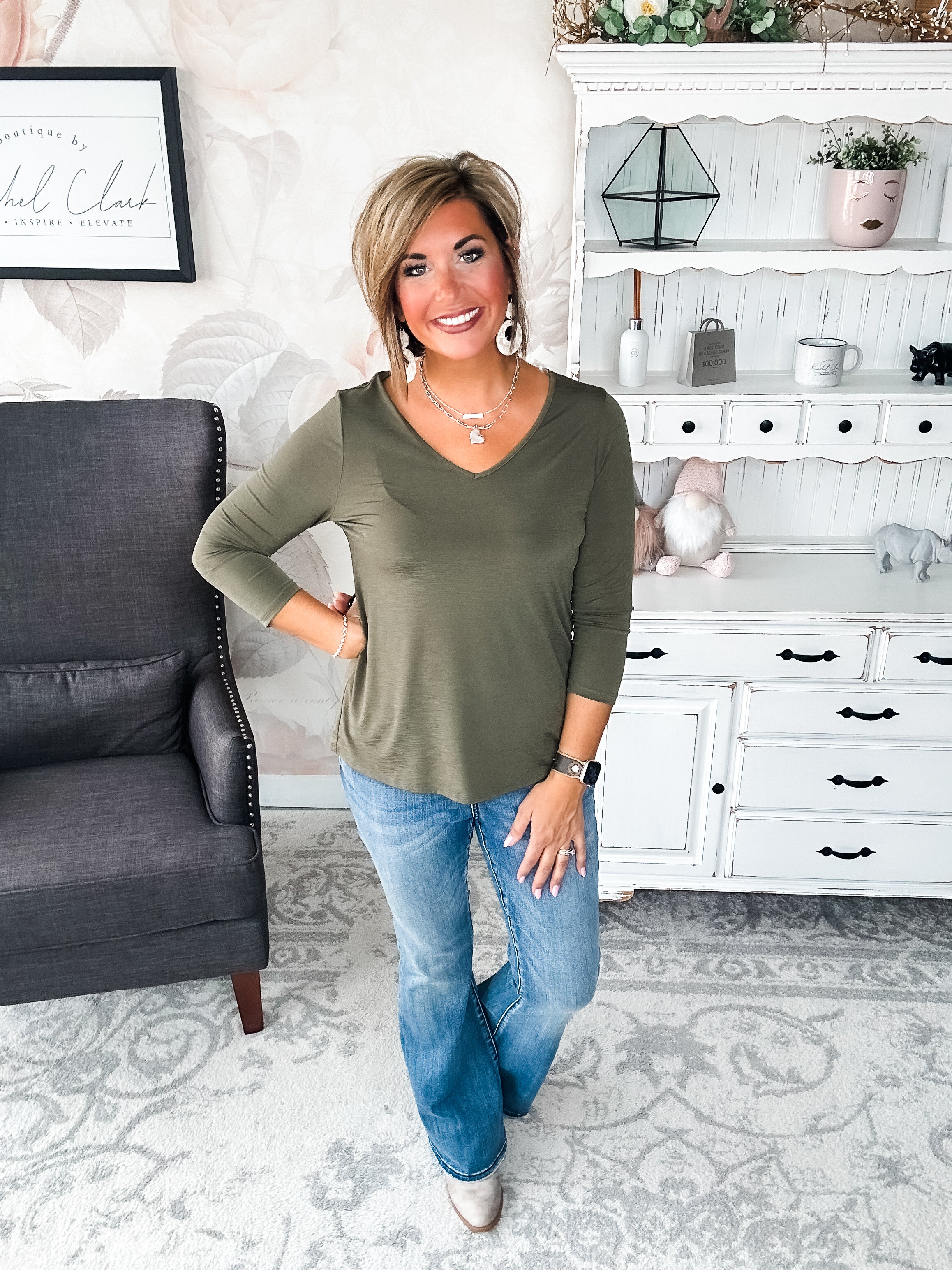 Find The Answer V-neck Top - Olive