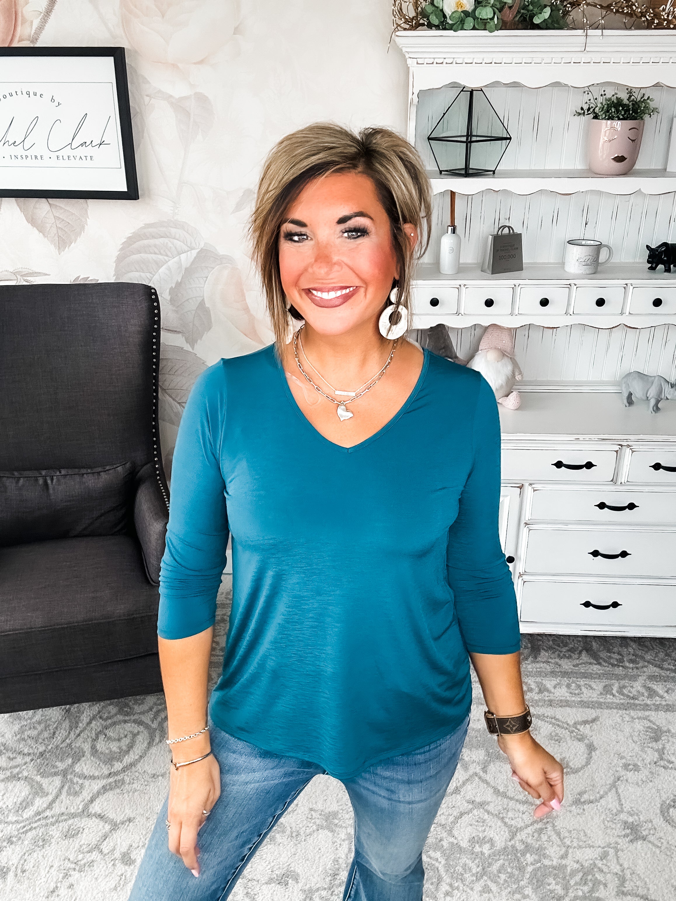 Find The Answer V-neck Top - Dark Teal