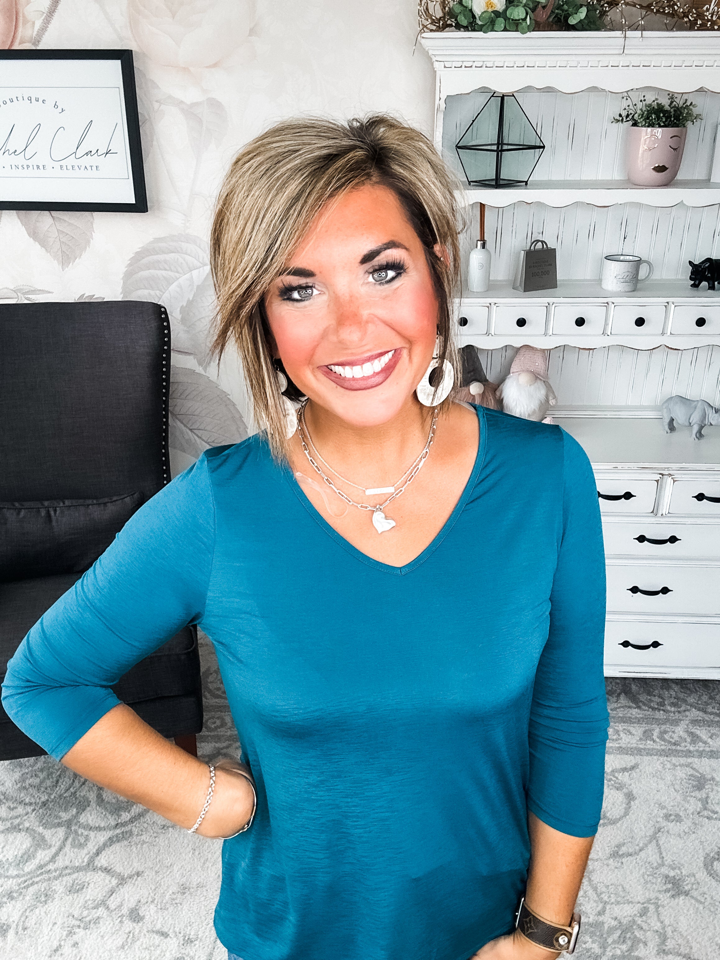 Find The Answer V-neck Top - Dark Teal