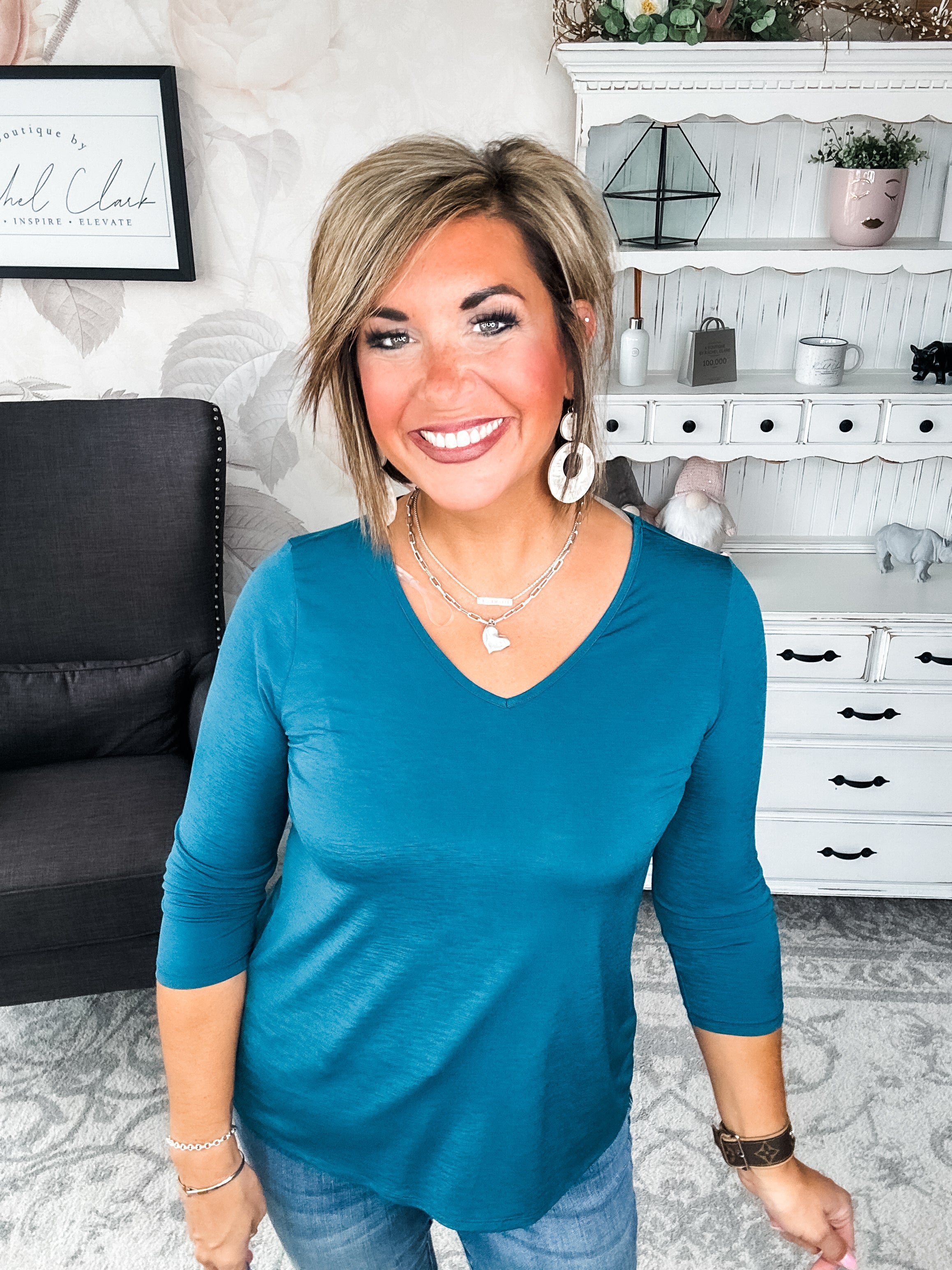 Find The Answer V-neck Top - Dark Teal