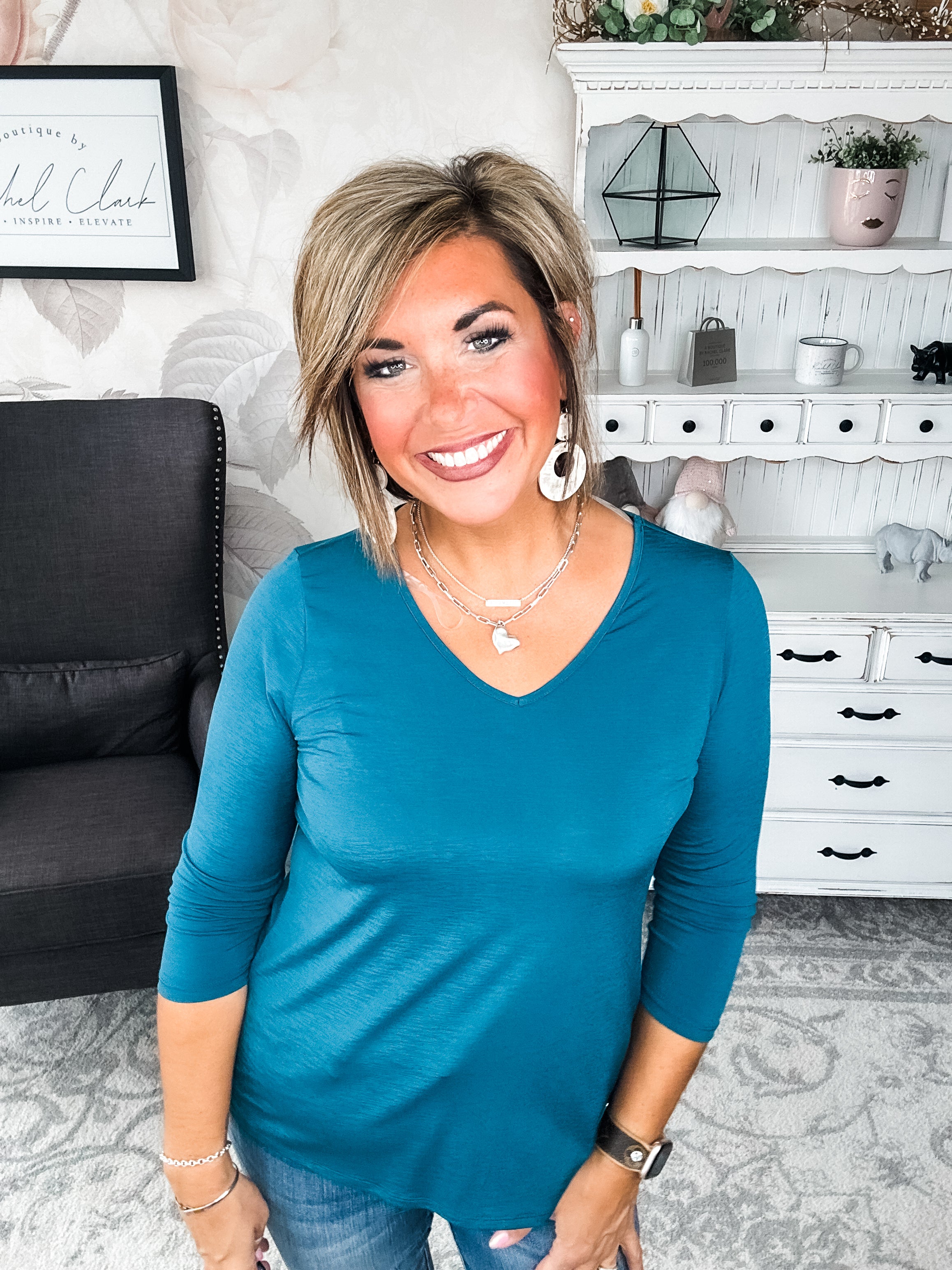 Find The Answer V-neck Top - Dark Teal