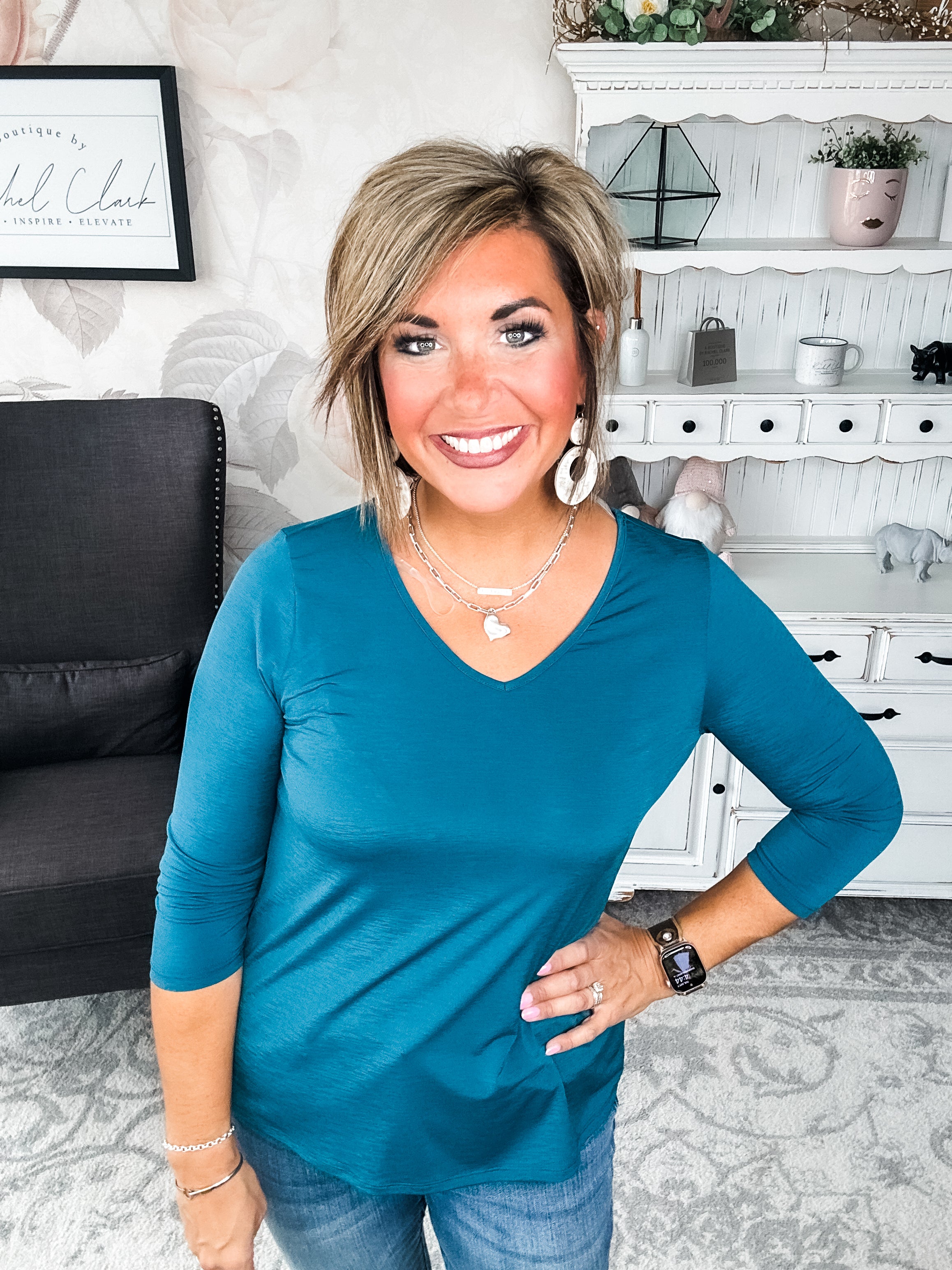 Find The Answer V-neck Top - Dark Teal