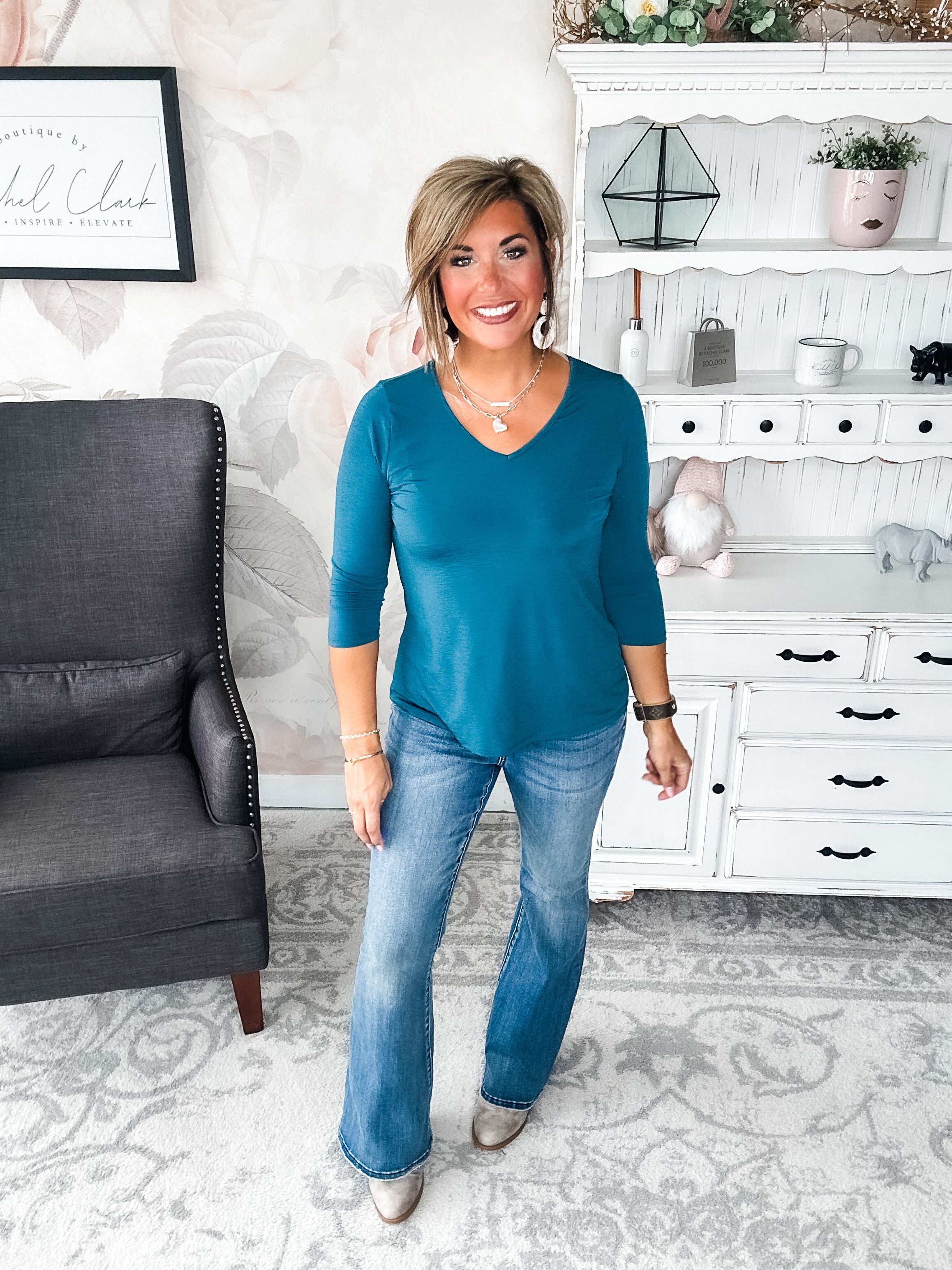 Find The Answer V-neck Top - Dark Teal