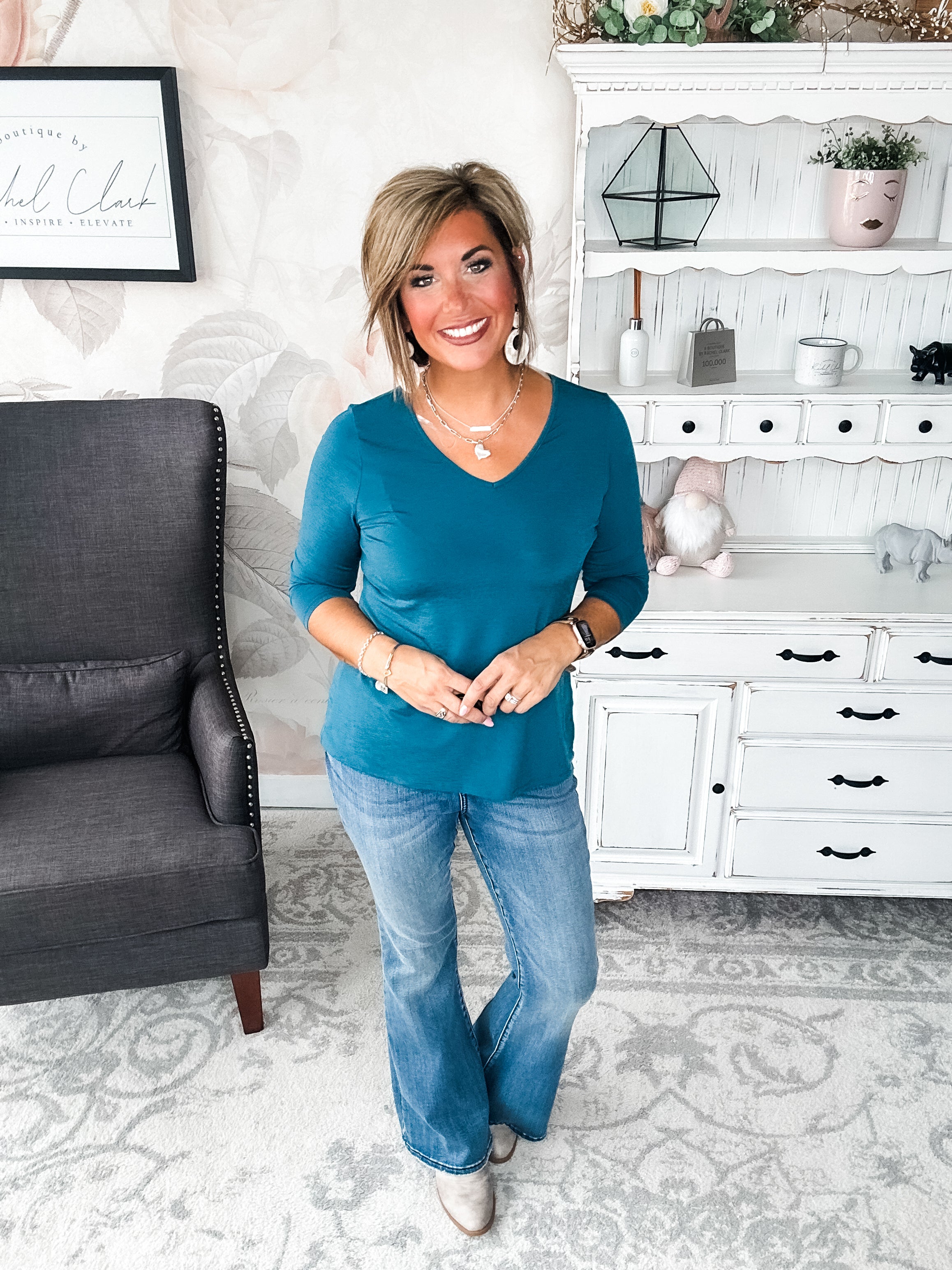 Find The Answer V-neck Top - Dark Teal