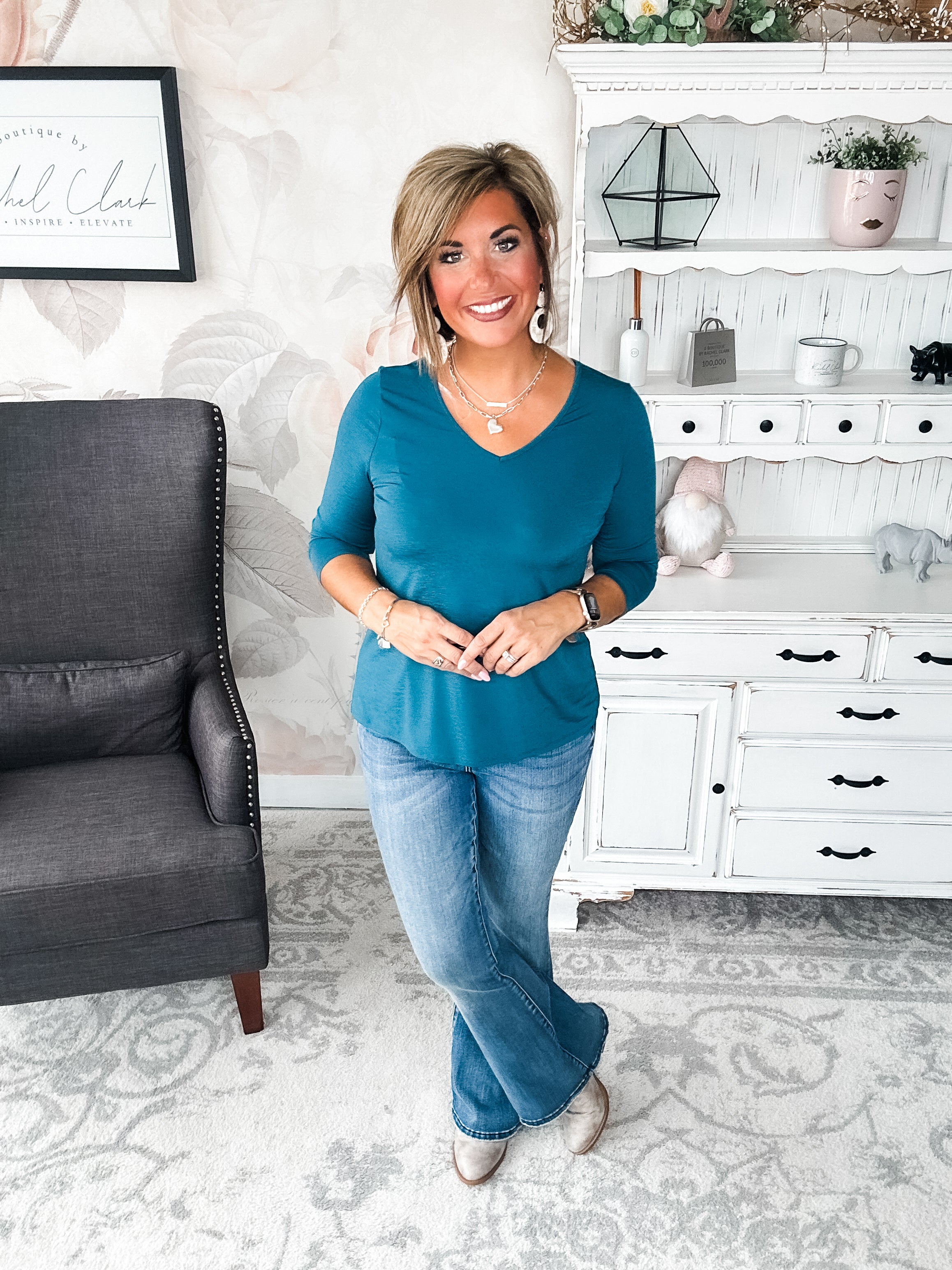 Find The Answer V-neck Top - Dark Teal