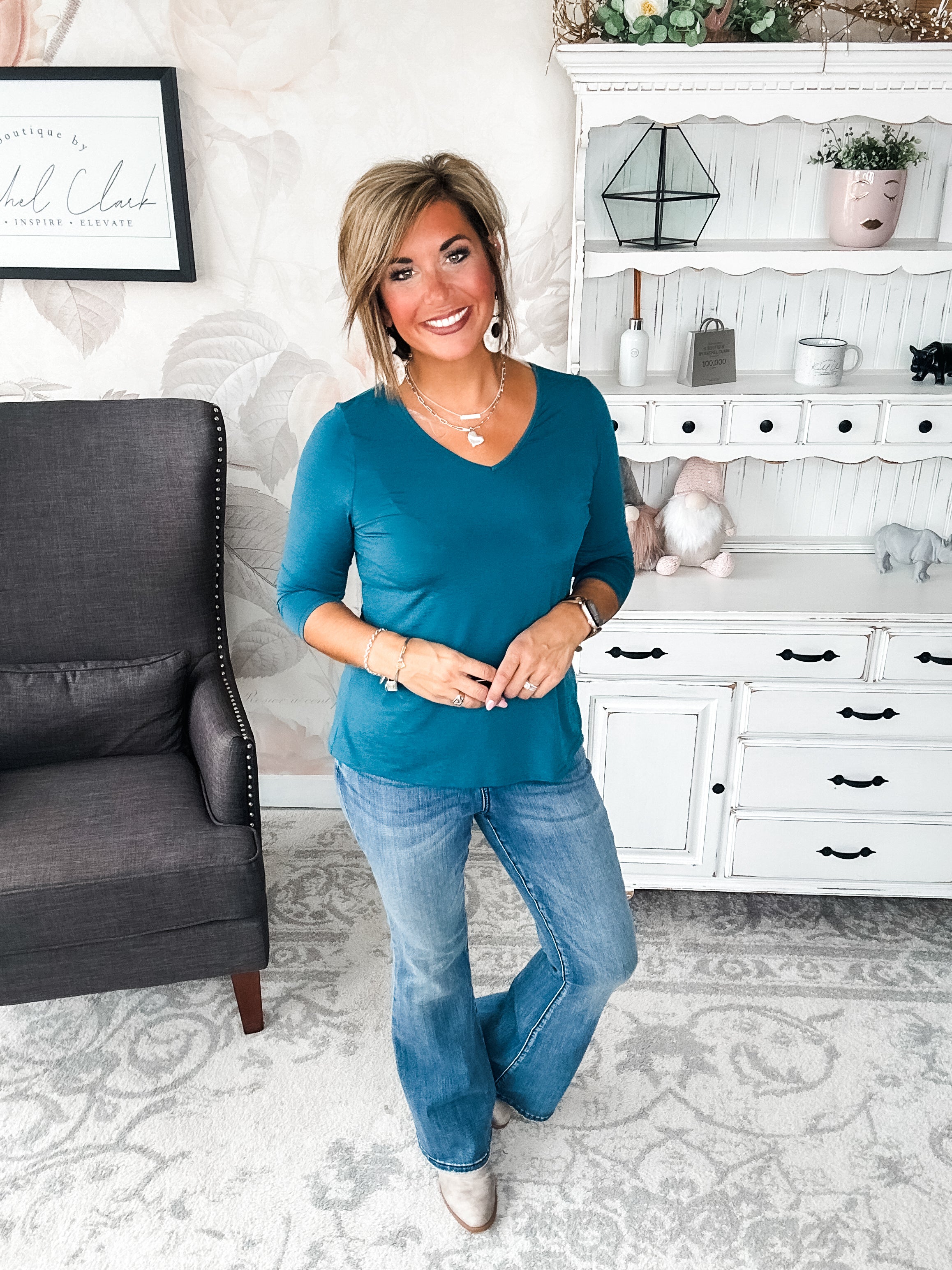 Find The Answer V-neck Top - Dark Teal