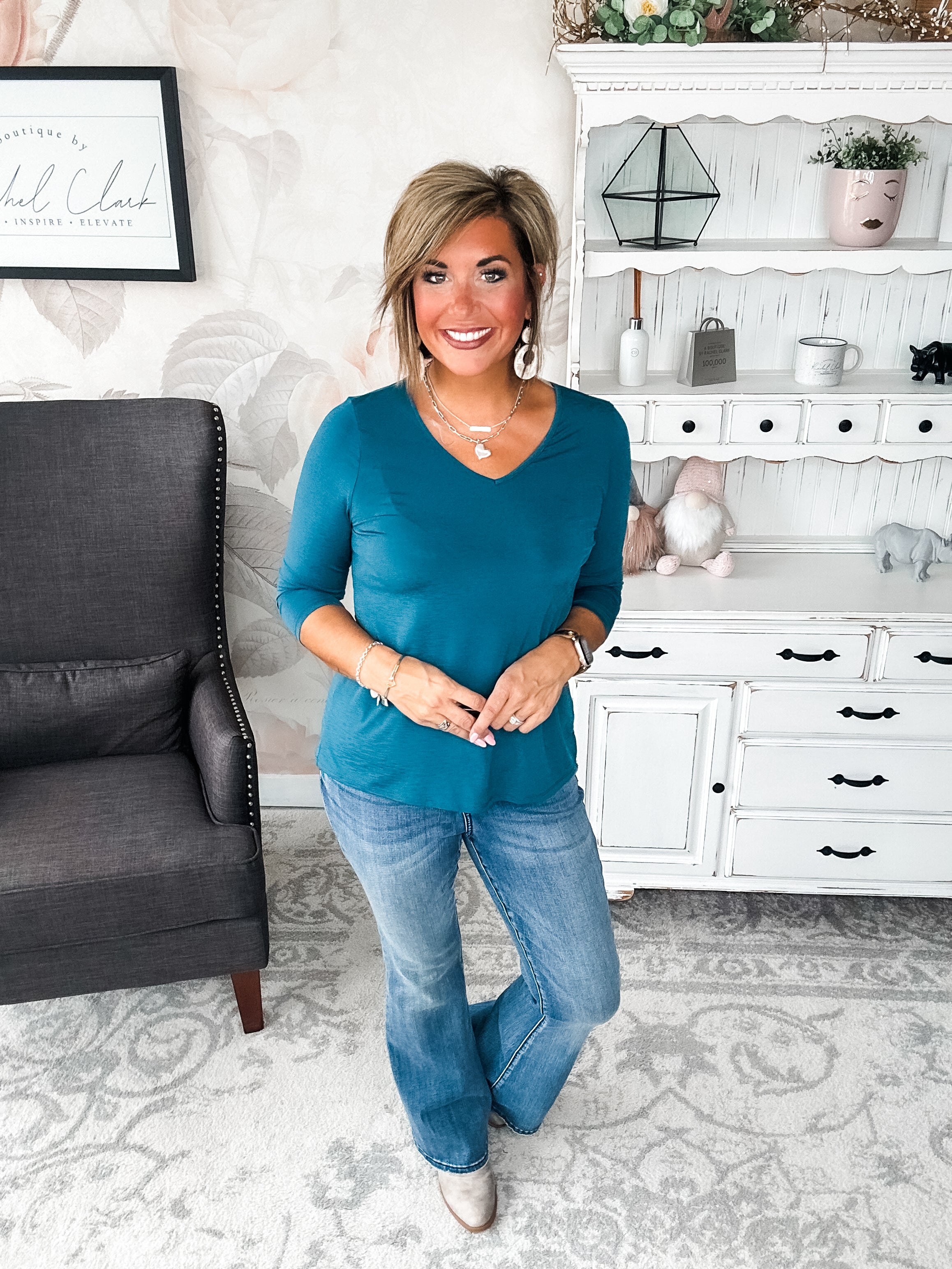 Find The Answer V-neck Top - Dark Teal