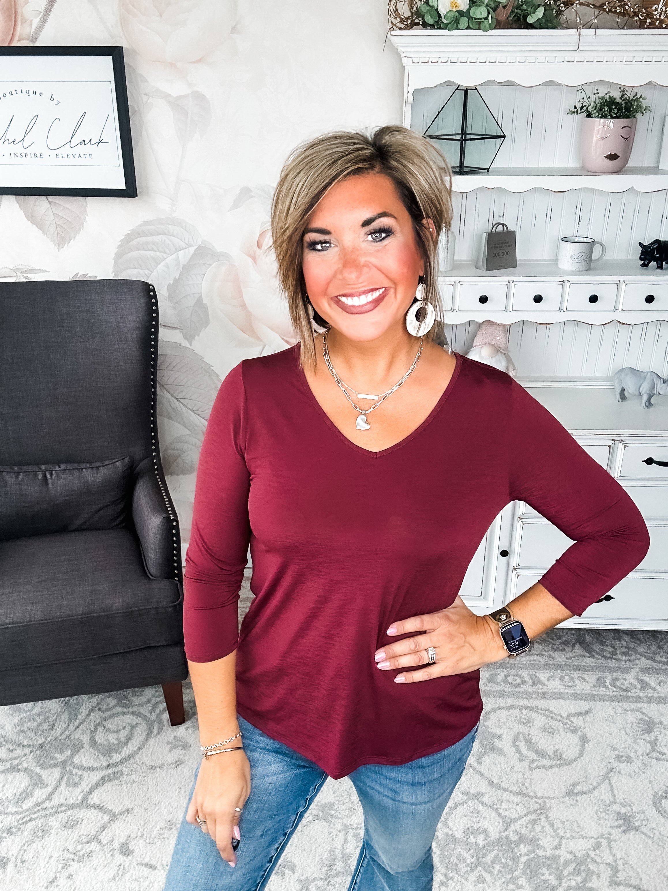 Find The Answer V-neck Top - Wine