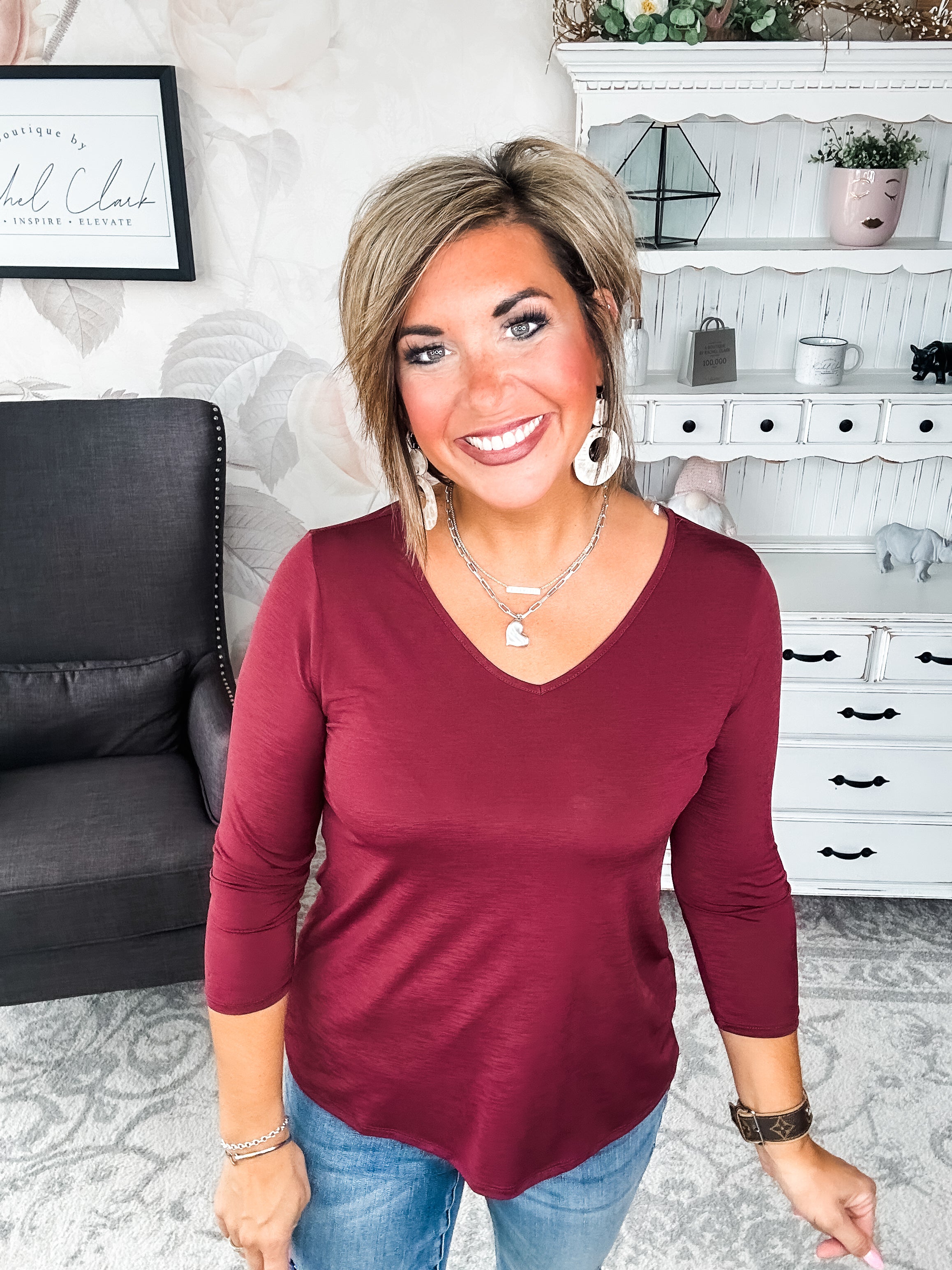 Find The Answer V-neck Top - Wine