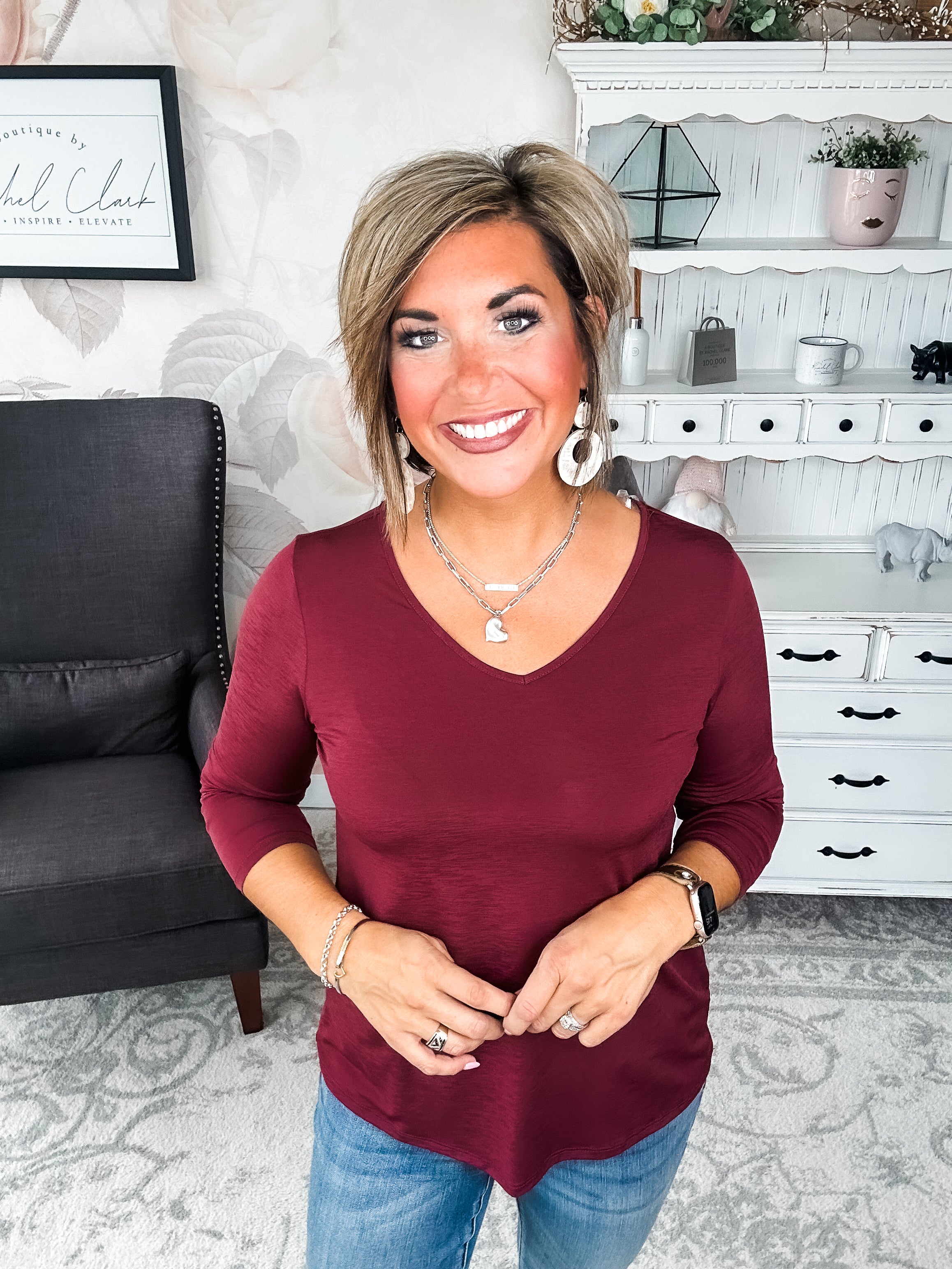 Find The Answer V-neck Top - Wine