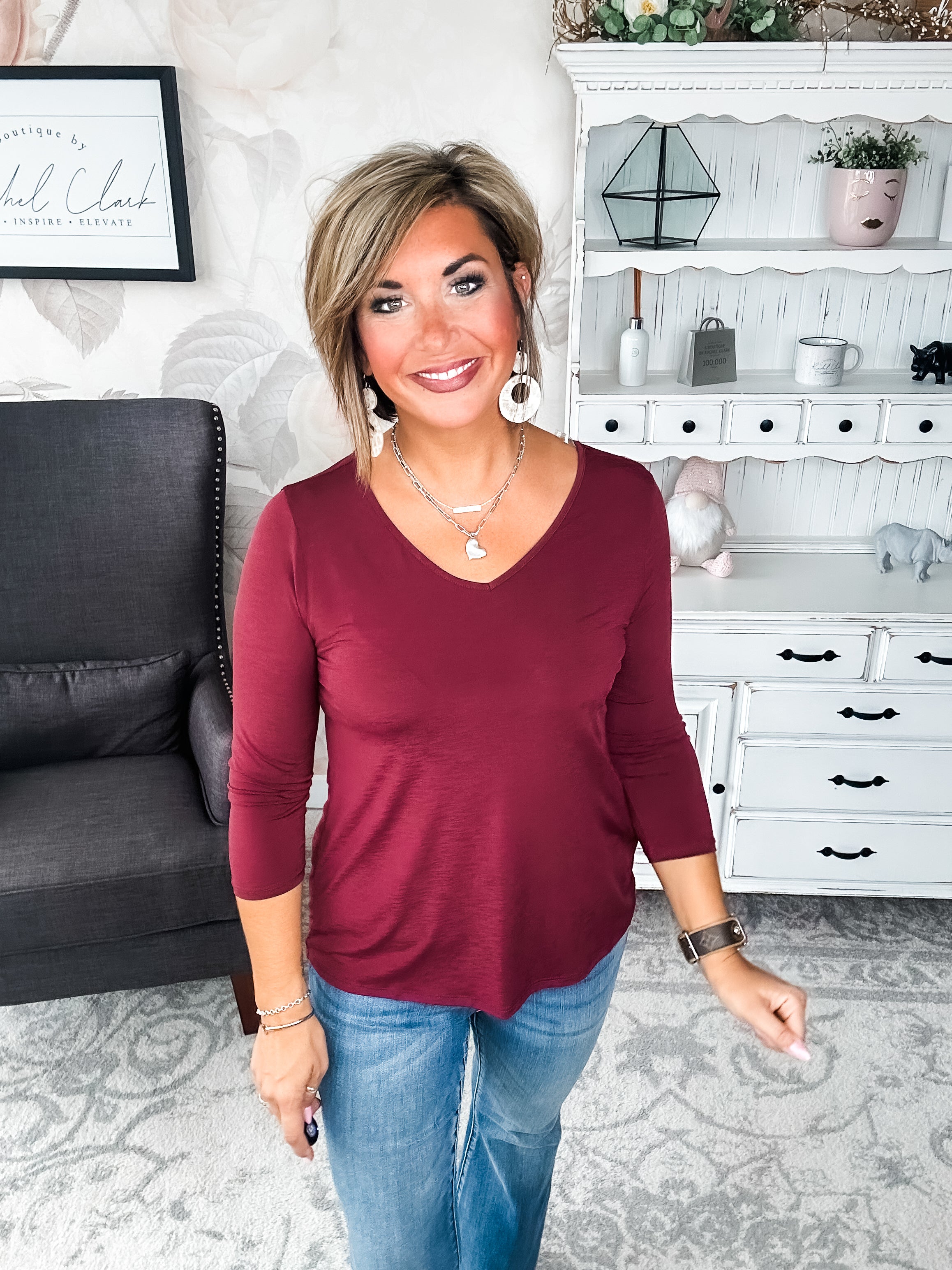 Find The Answer V-neck Top - Wine