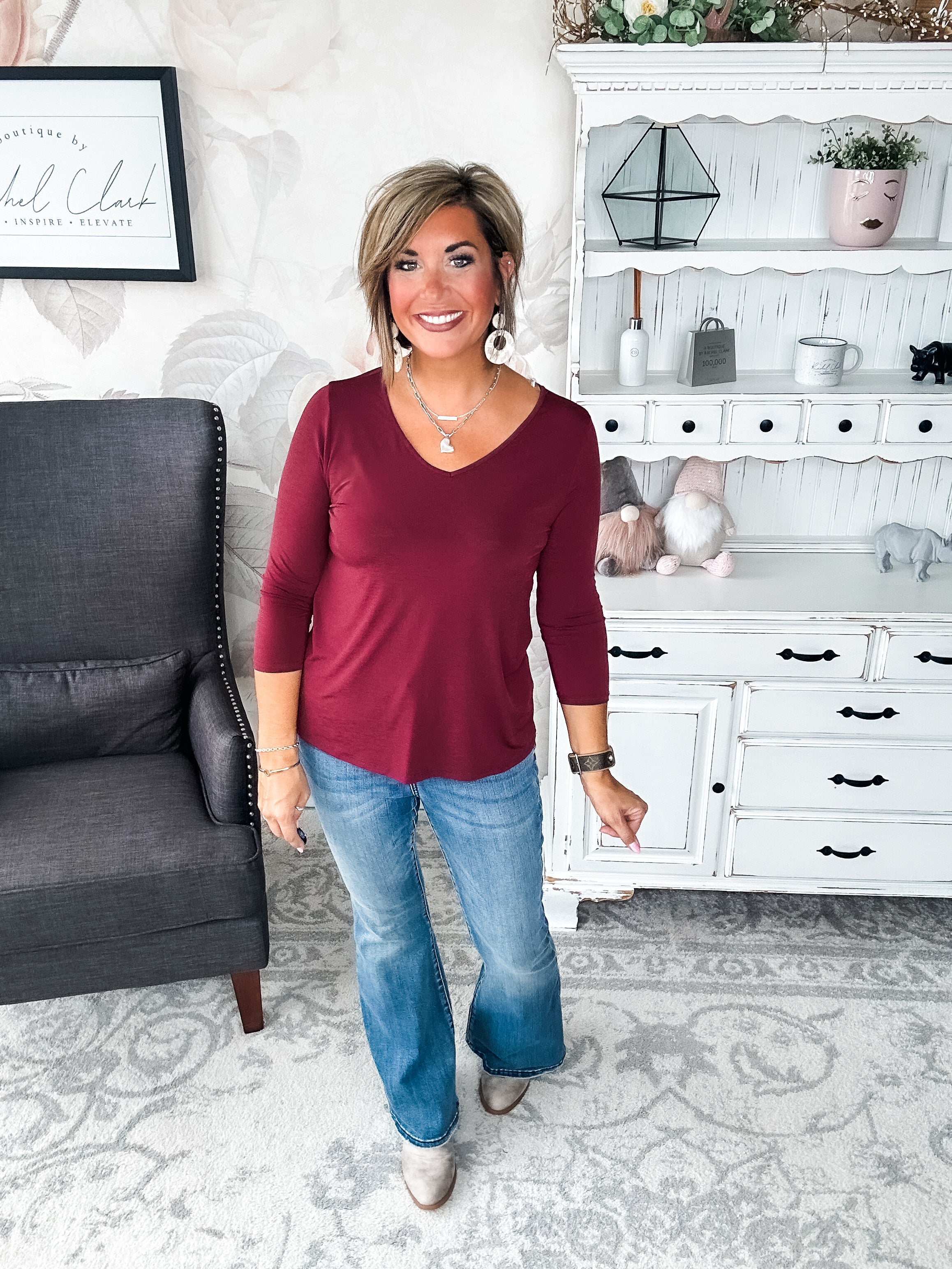 Find The Answer V-neck Top - Wine