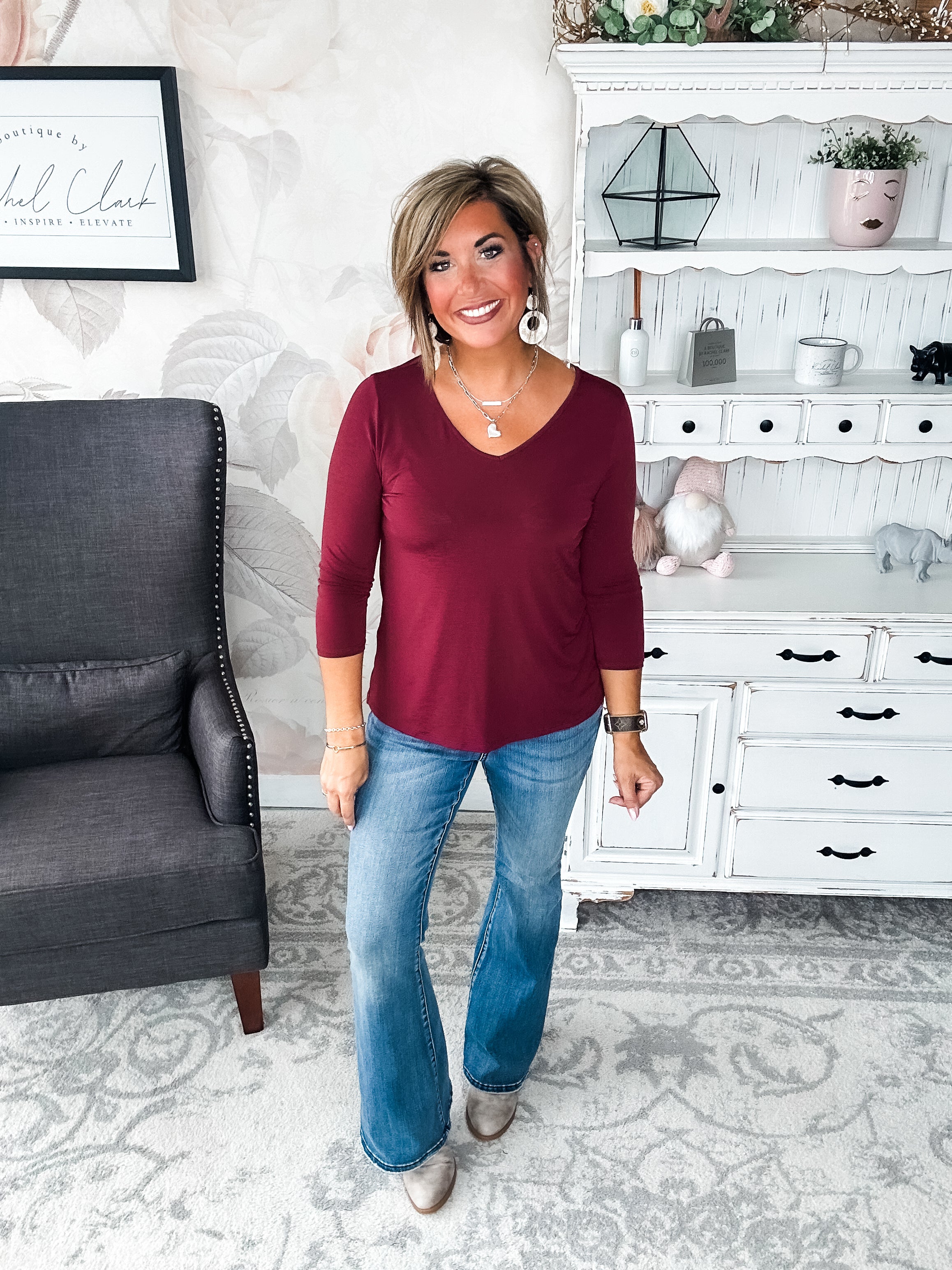 Find The Answer V-neck Top - Wine