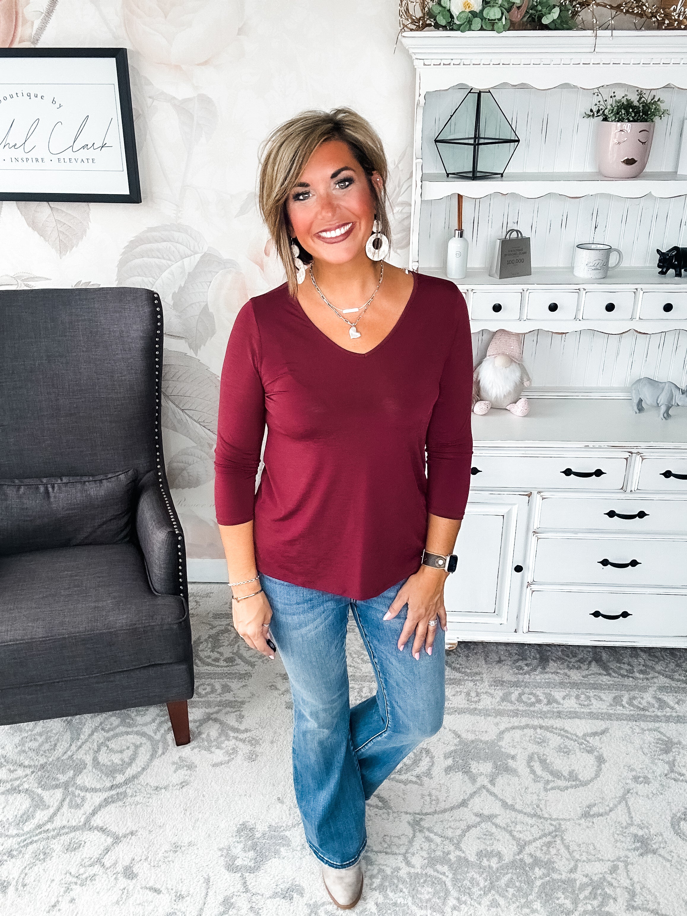 Find The Answer V-neck Top - Wine