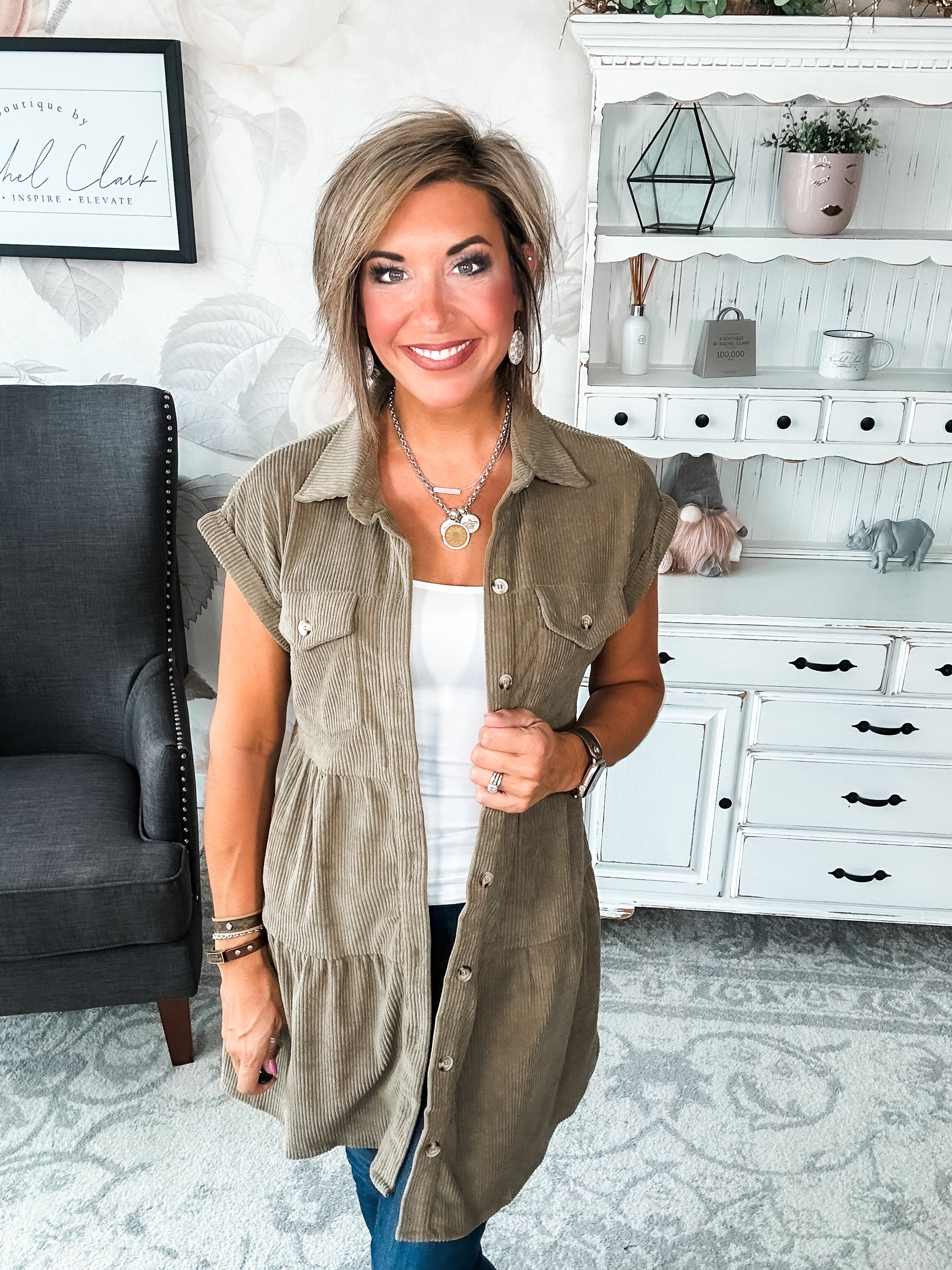 Missing Home Corduroy Dress - Olive