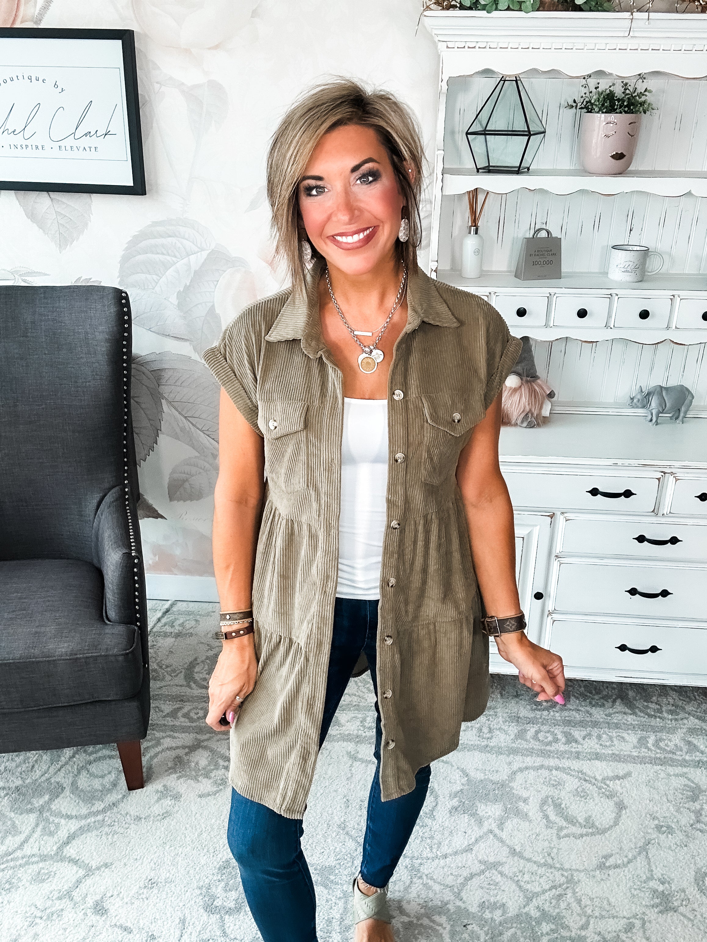 Missing Home Corduroy Dress - Olive
