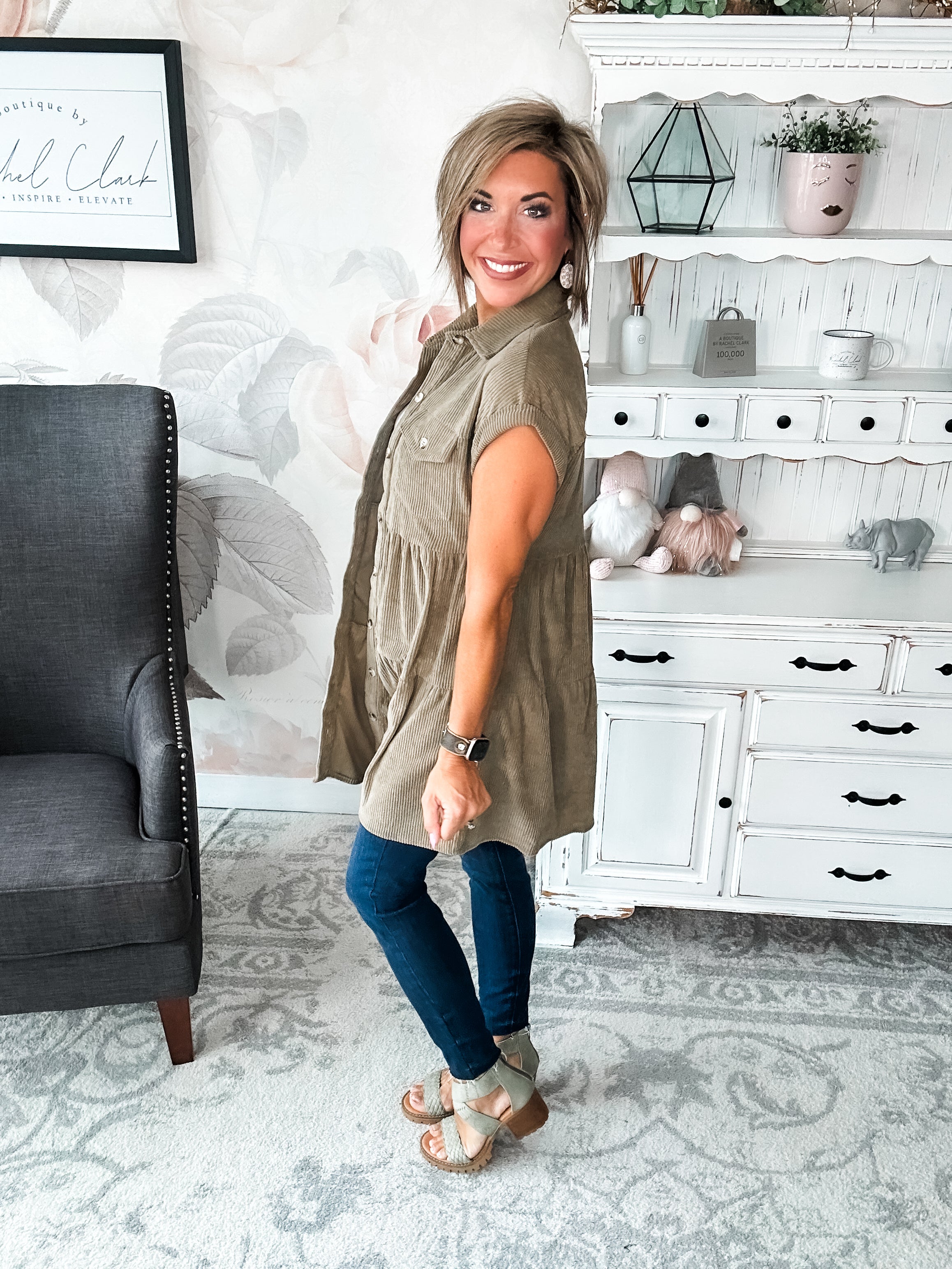 Missing Home Corduroy Dress - Olive