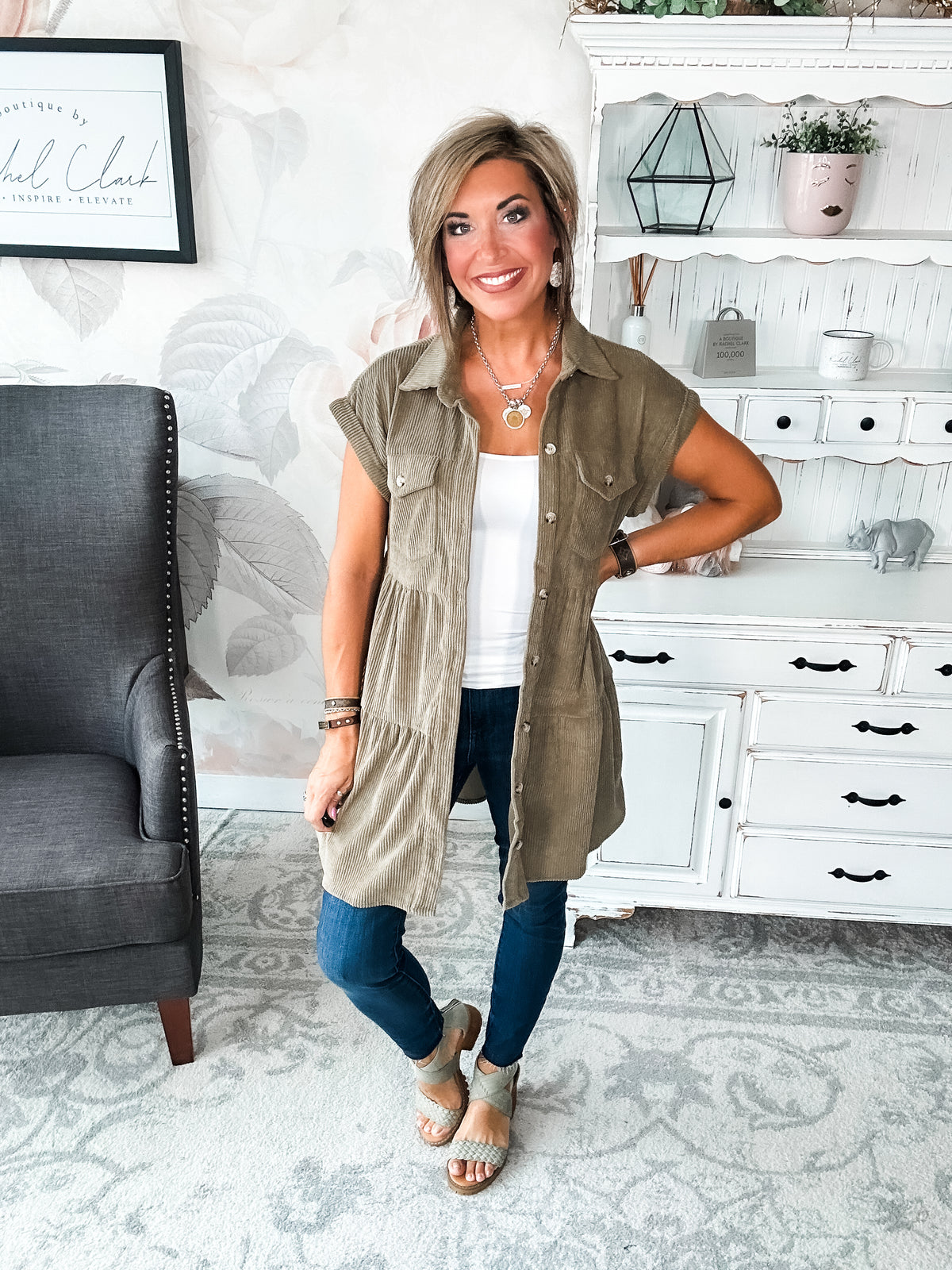 Missing Home Corduroy Dress - Olive